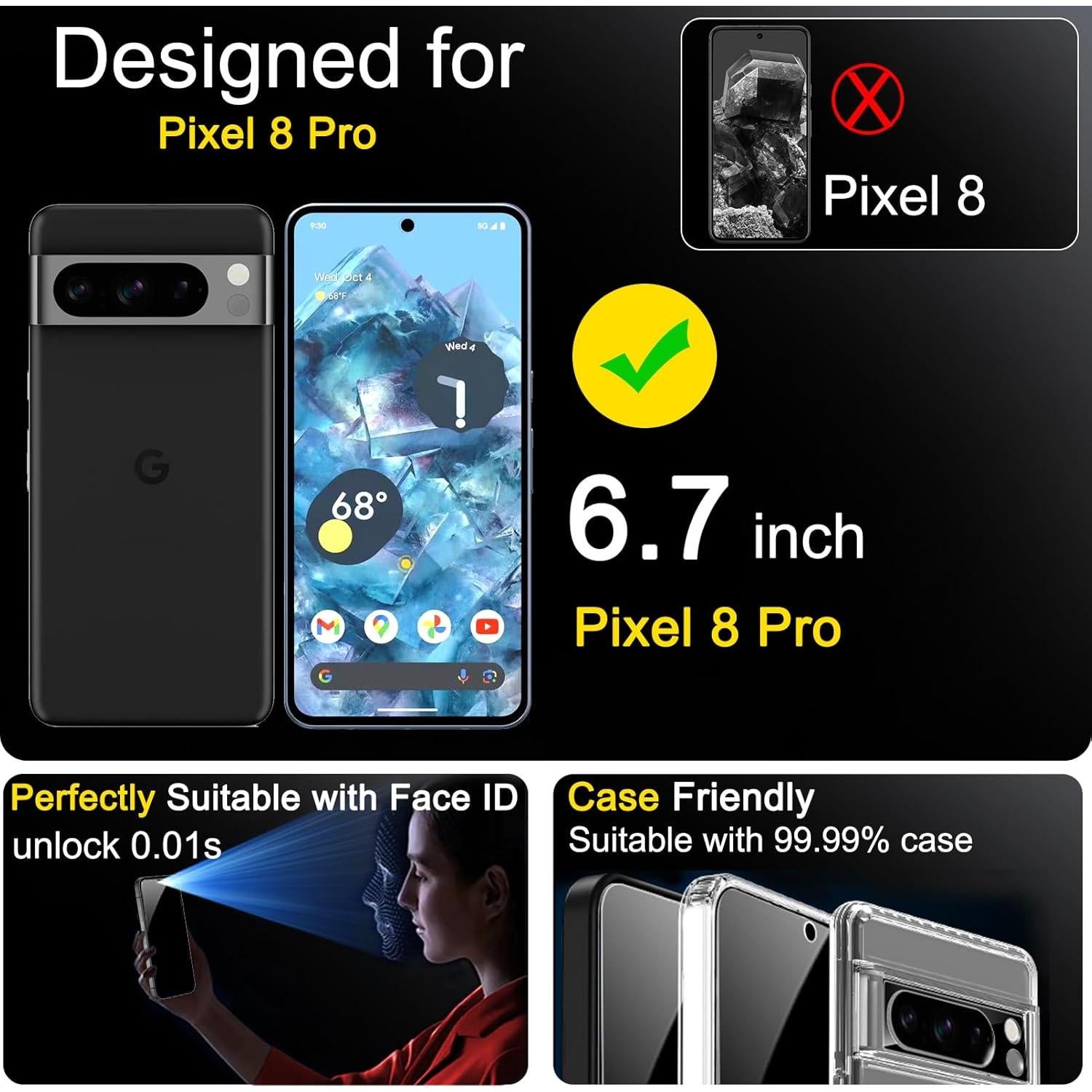 Protector de Pantalla Privado Ferilinso para Google Pixel 8 Pro