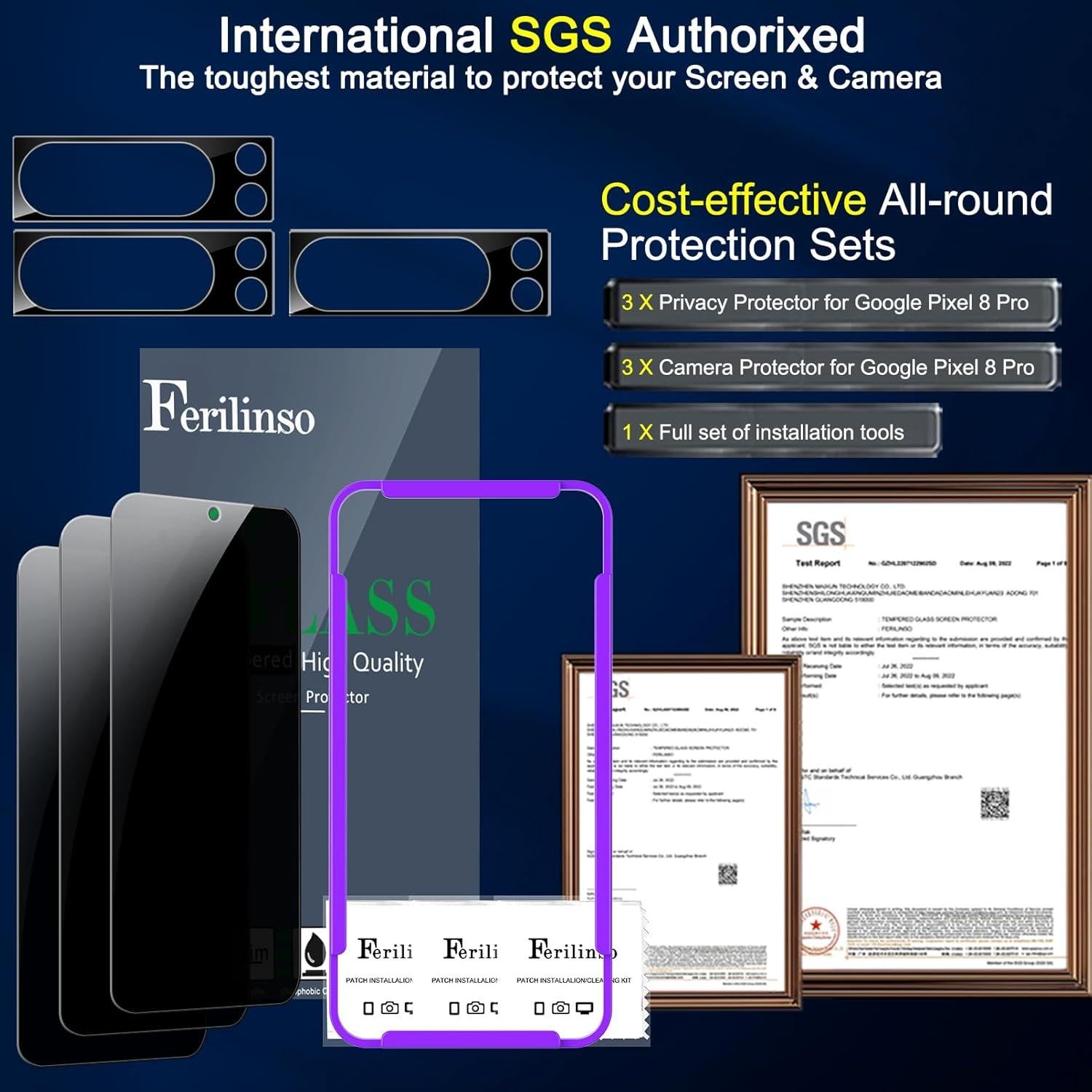 Protector de Pantalla Privado Ferilinso para Google Pixel 8 Pro