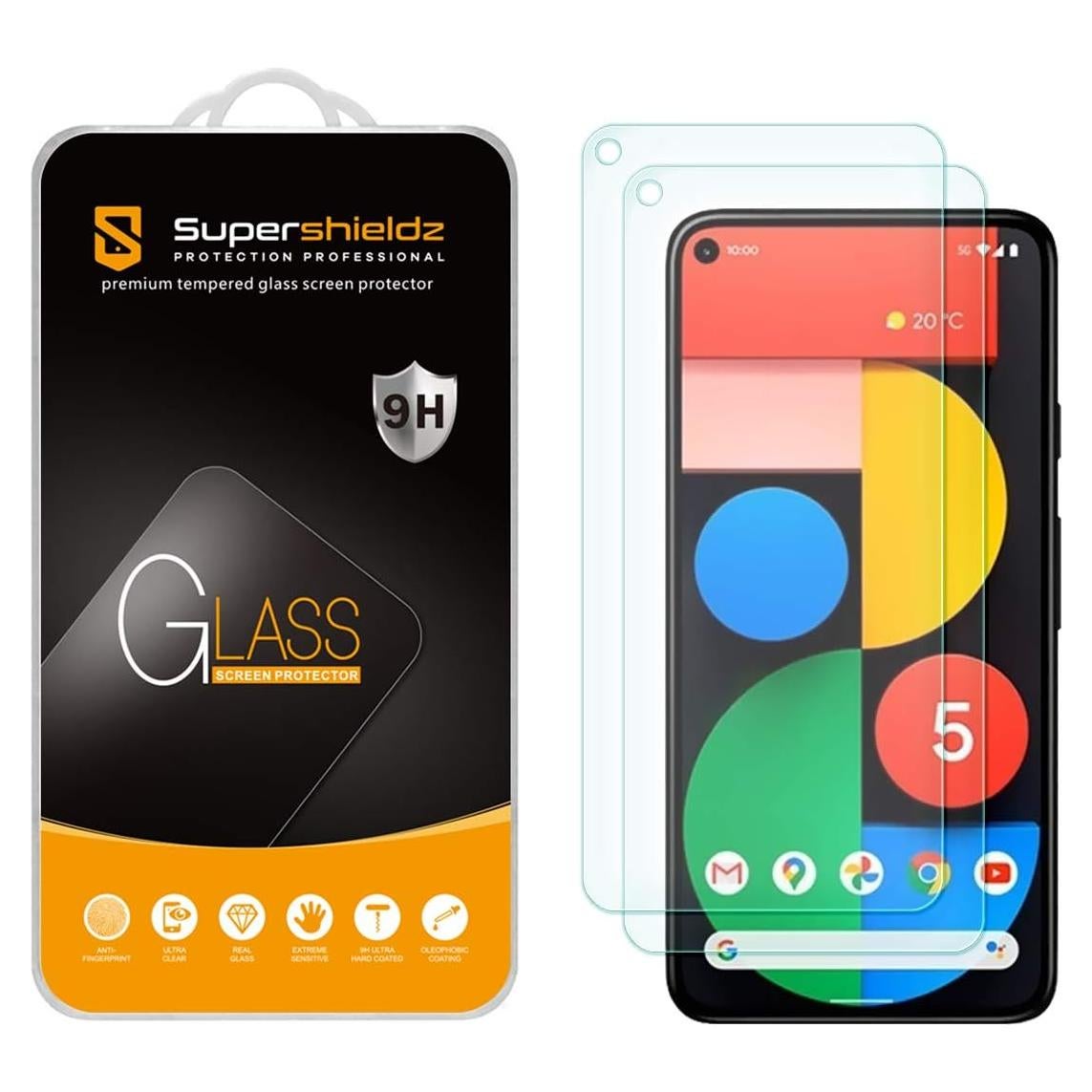 Protector de Pantalla Vidrio Templado Supershieldz para Google Pixel 5 - 2 Pack