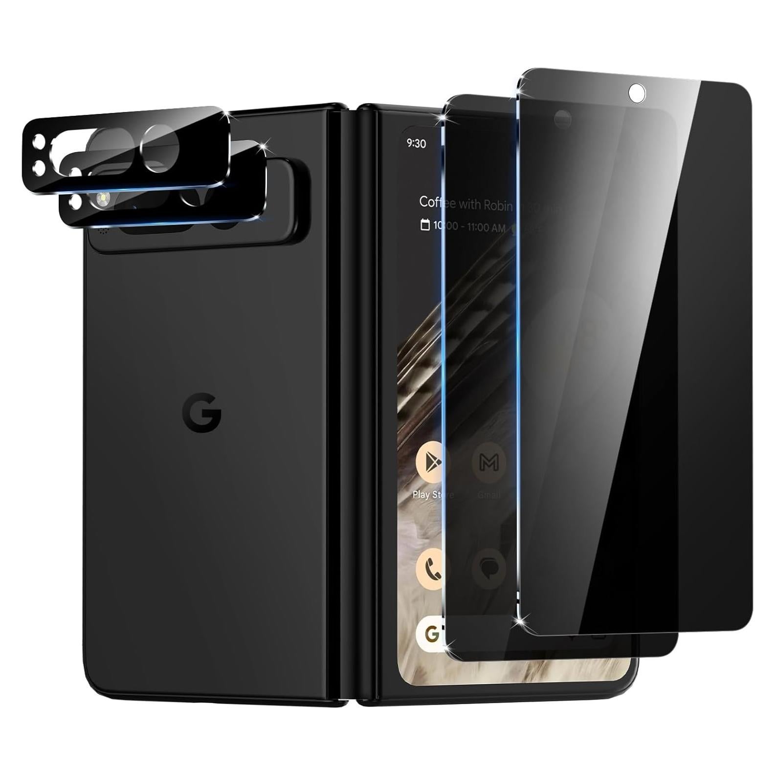 [2+2Pack] for Google Pixel Fold Privacy Screen Protector and Tempered Glass Camera Lens Protector, Anti-Scratch, No Bubbles, Anti-Spy