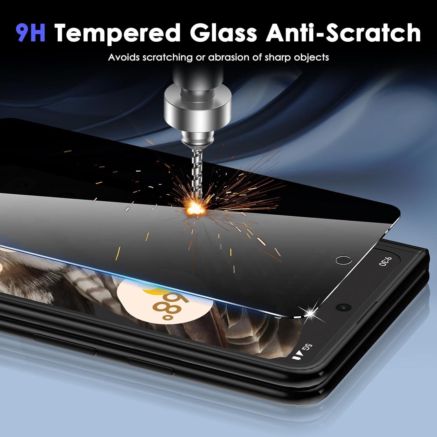 [2+2Pack] for Google Pixel Fold Privacy Screen Protector and Tempered Glass Camera Lens Protector, Anti-Scratch, No Bubbles, Anti-Spy