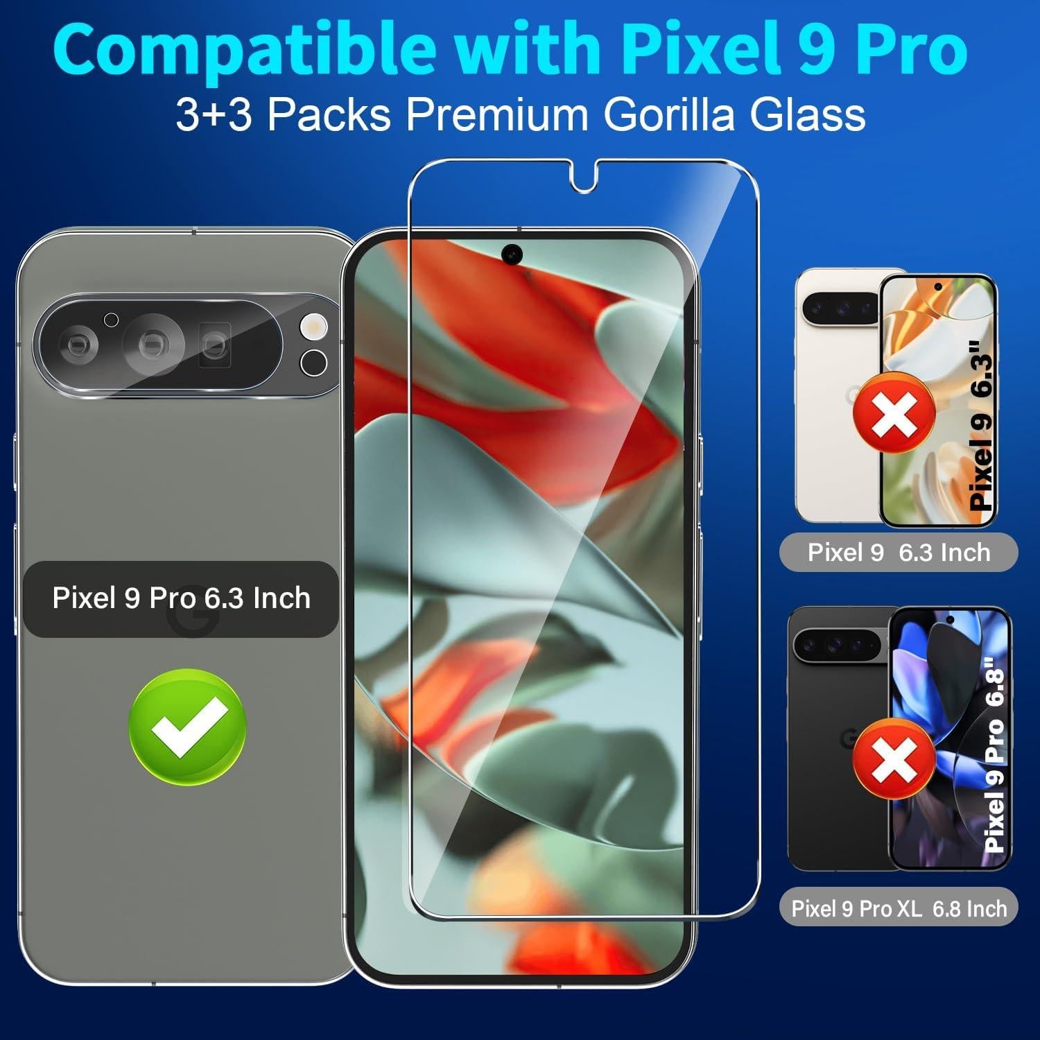 Pack 6 Protectores de Pantalla Vidrio Templado Google Pixel 9 Pro