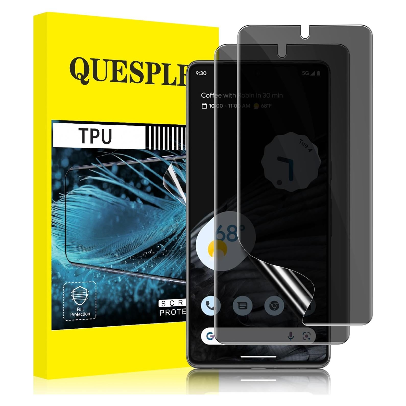 2 Pack for Google Pixel 7 Pro TPU Privacy Screen Protector [Not Glass], True 28° Anti-Spy, Fingerprint Unlock Support, High Sensitivity, Case Friendly