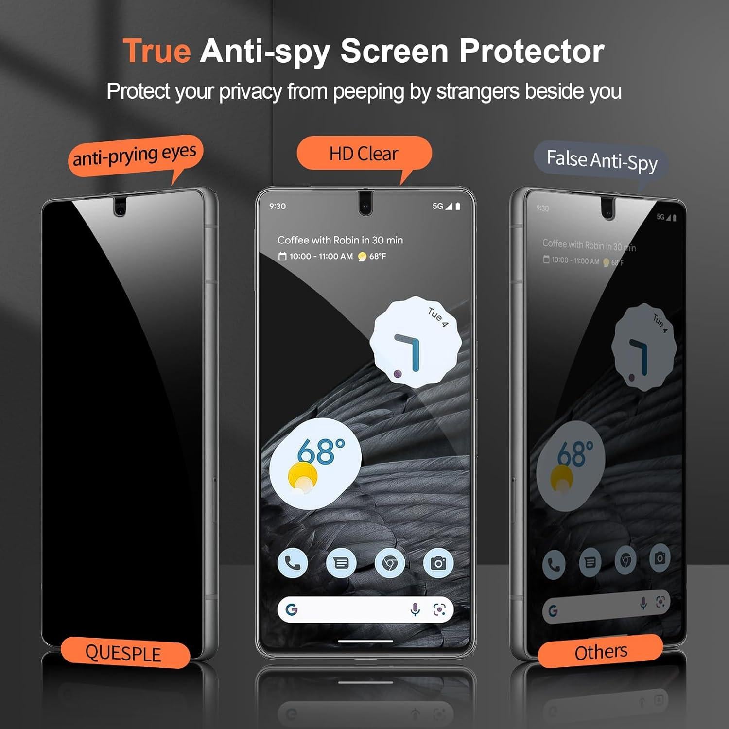 2 Pack for Google Pixel 7 Pro TPU Privacy Screen Protector [Not Glass], True 28° Anti-Spy, Fingerprint Unlock Support, High Sensitivity, Case Friendly