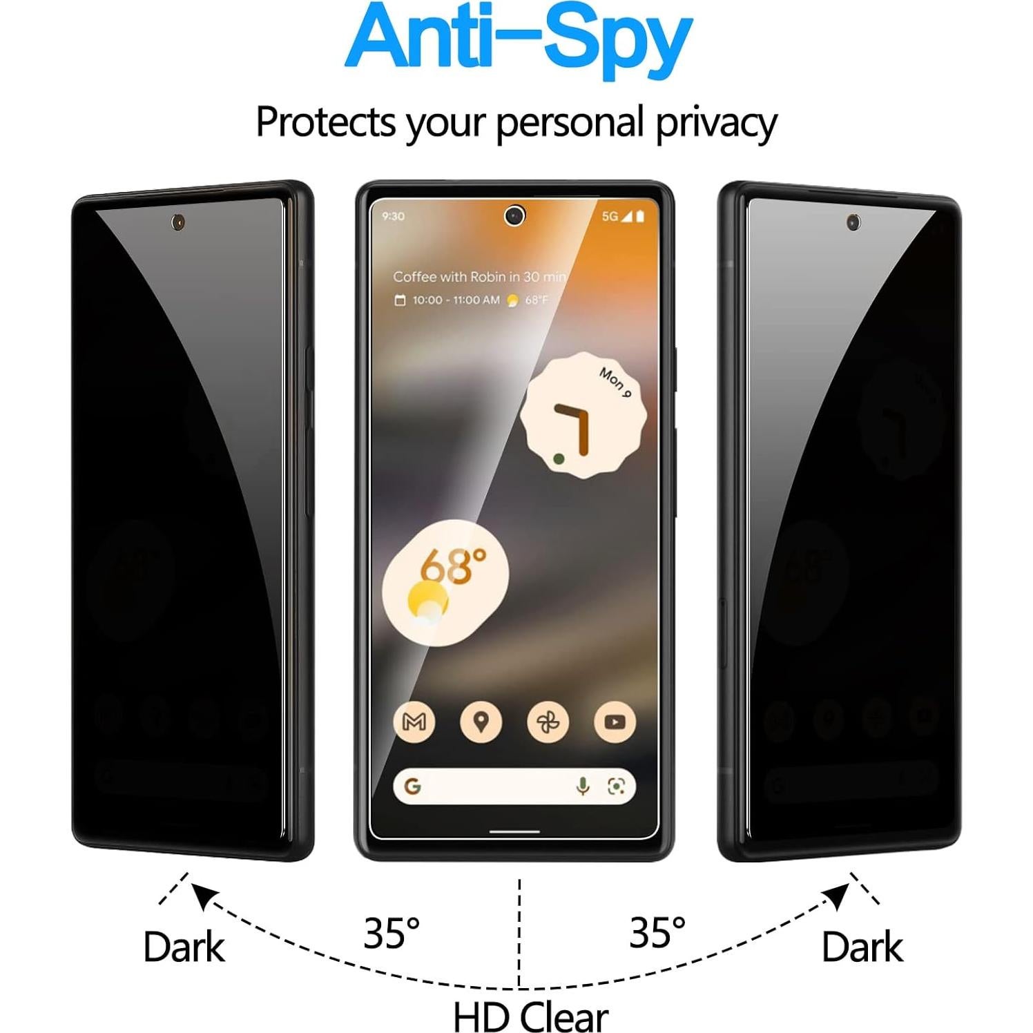 Protector de Pantalla Privado YWXTW para Google Pixel 6A 9H