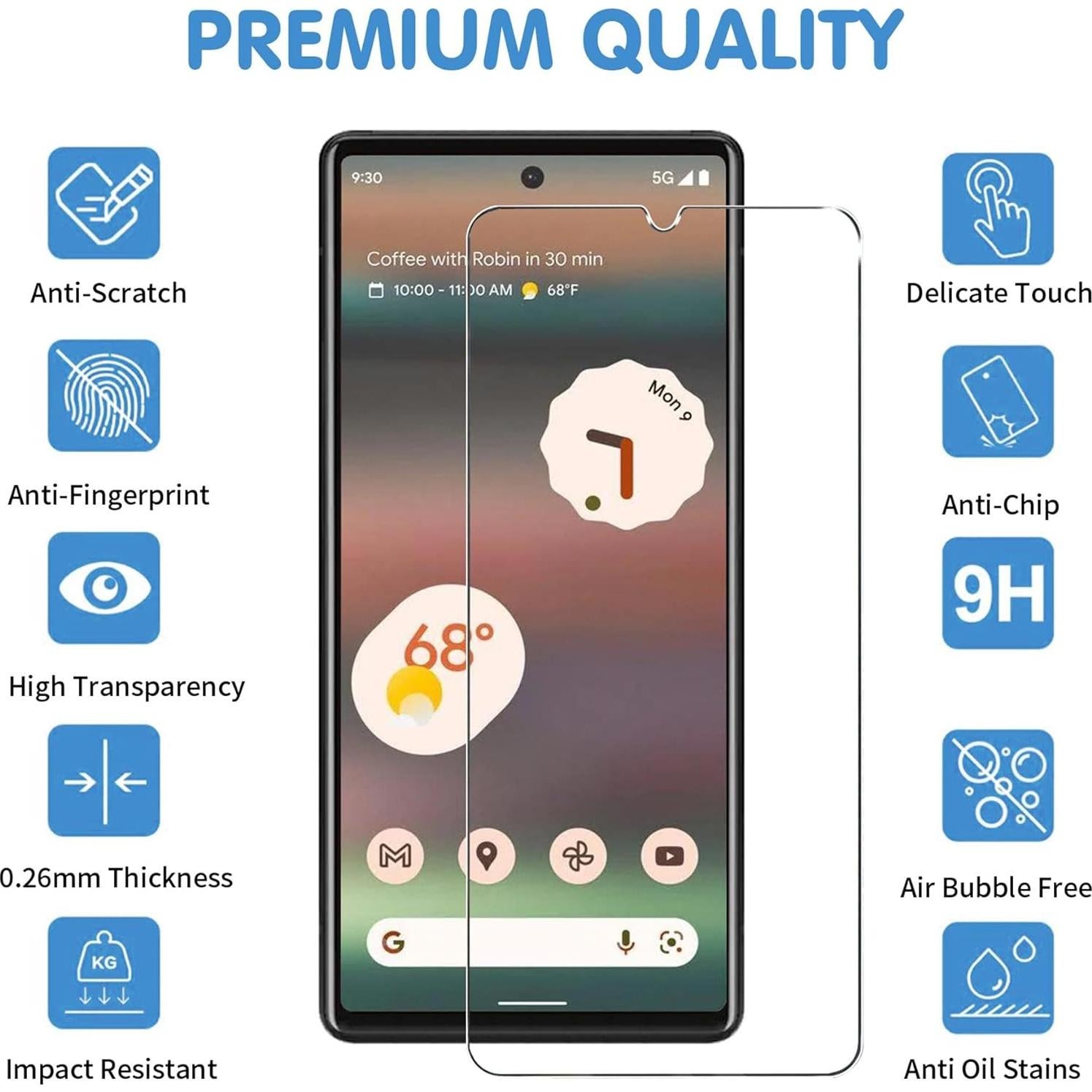 Protector de Pantalla Vidrio Templado 9H para Google Pixel 6a