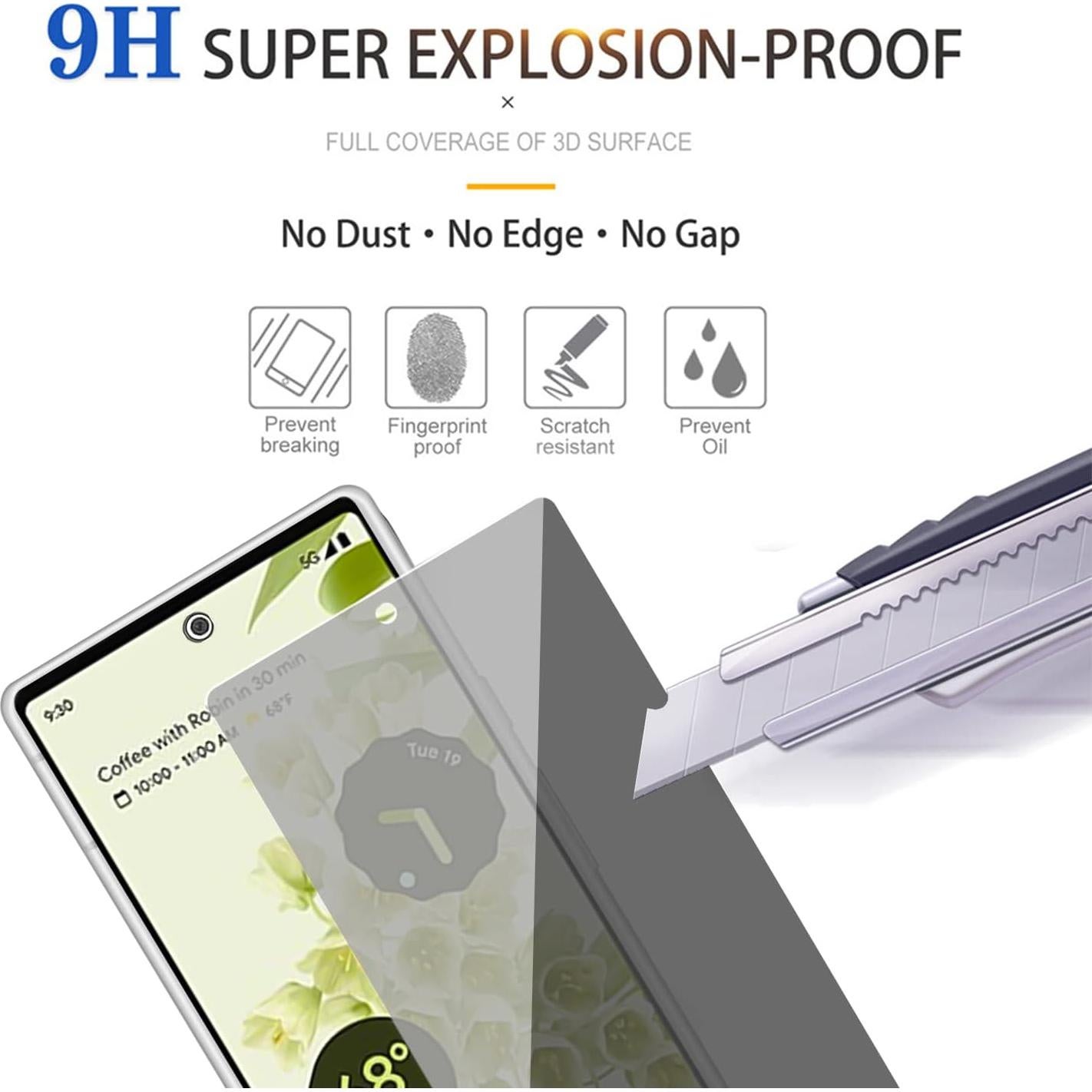 Protector de Pantalla Privado Vidrio Templado 9H para Google Pixel 7A