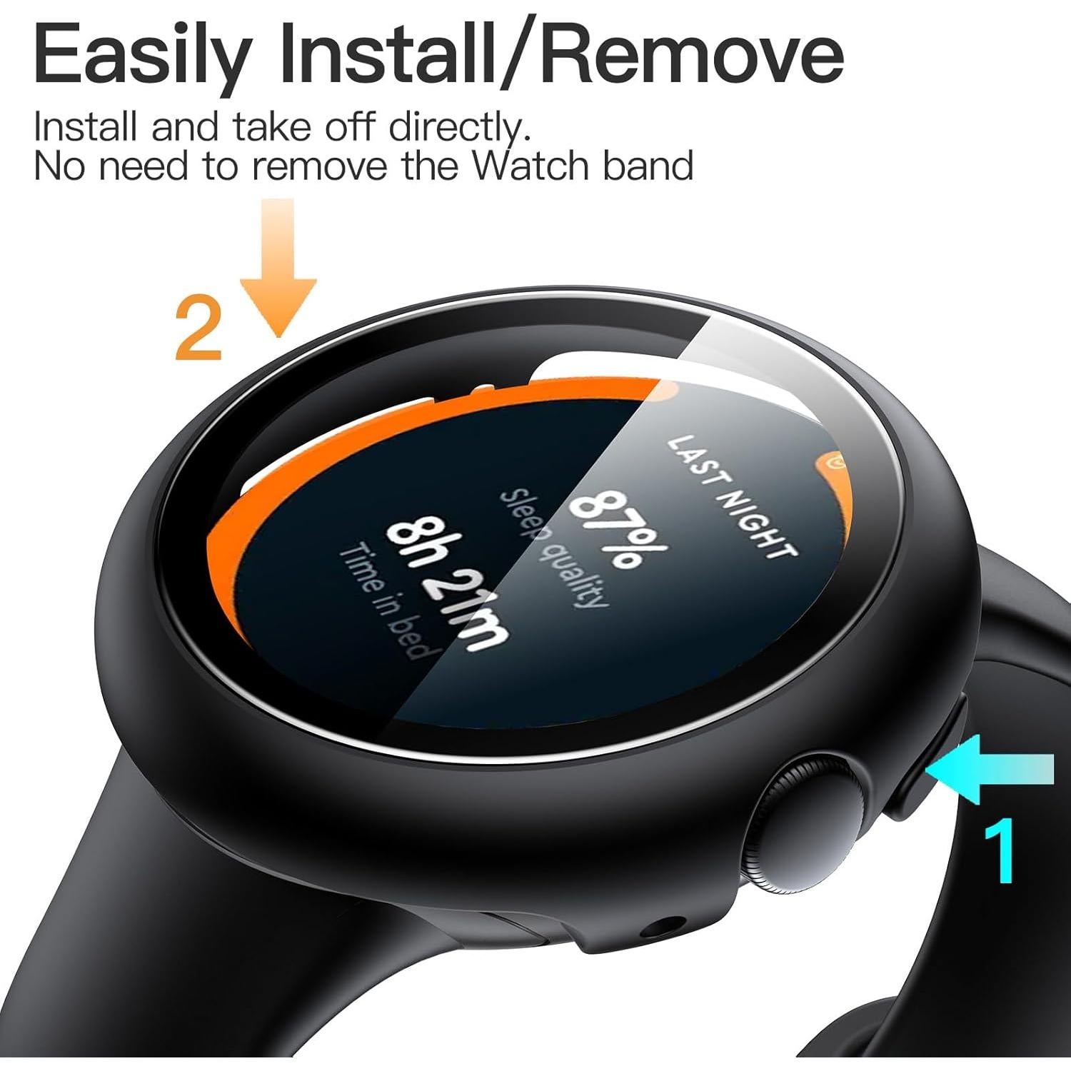 Funda JETech con Protector de Pantalla para Google Pixel Watch 41mm - Paquete de 2