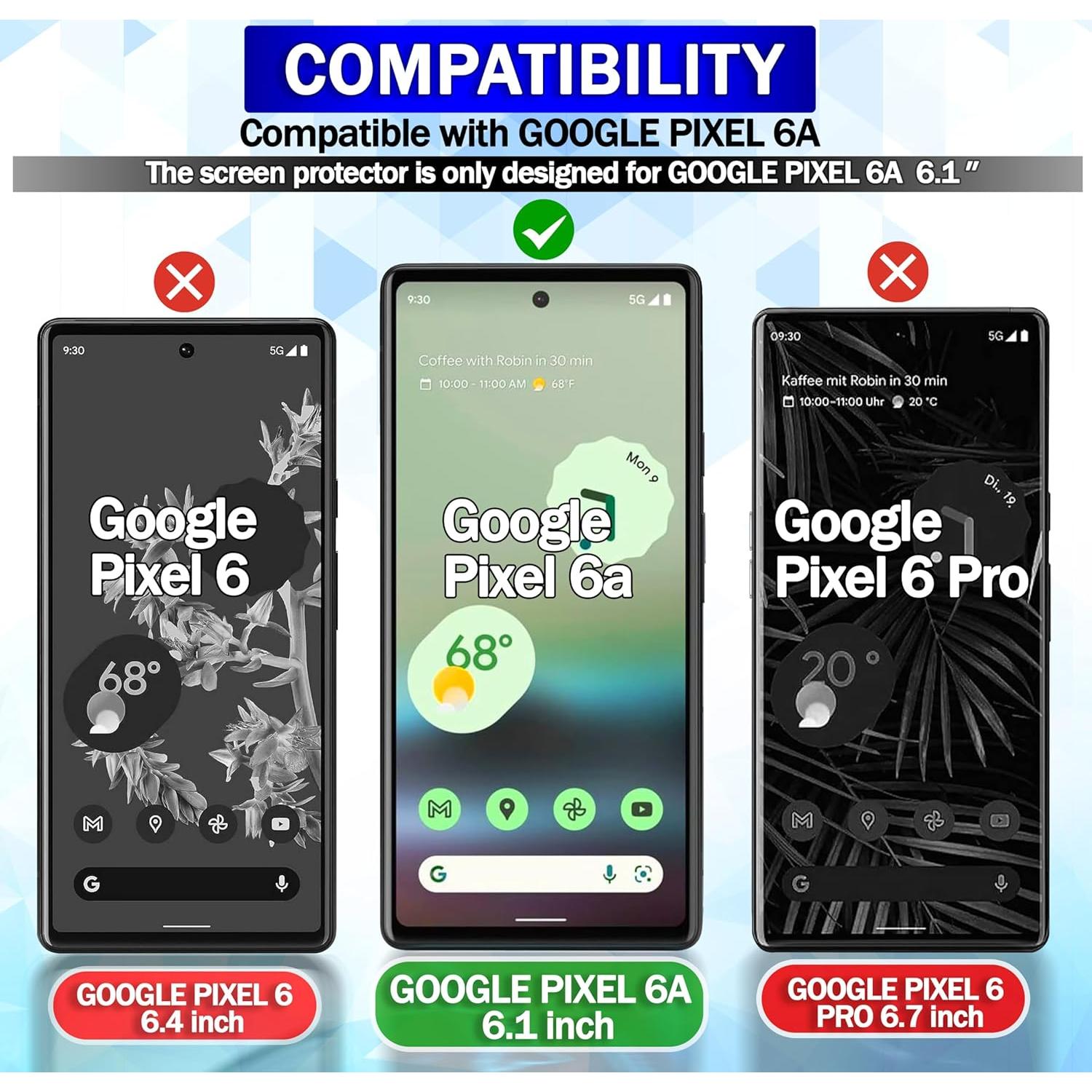 Protector de Pantalla RKINC para Google Pixel 6A - 3 Unidades Vidrio Templado 0.33mm