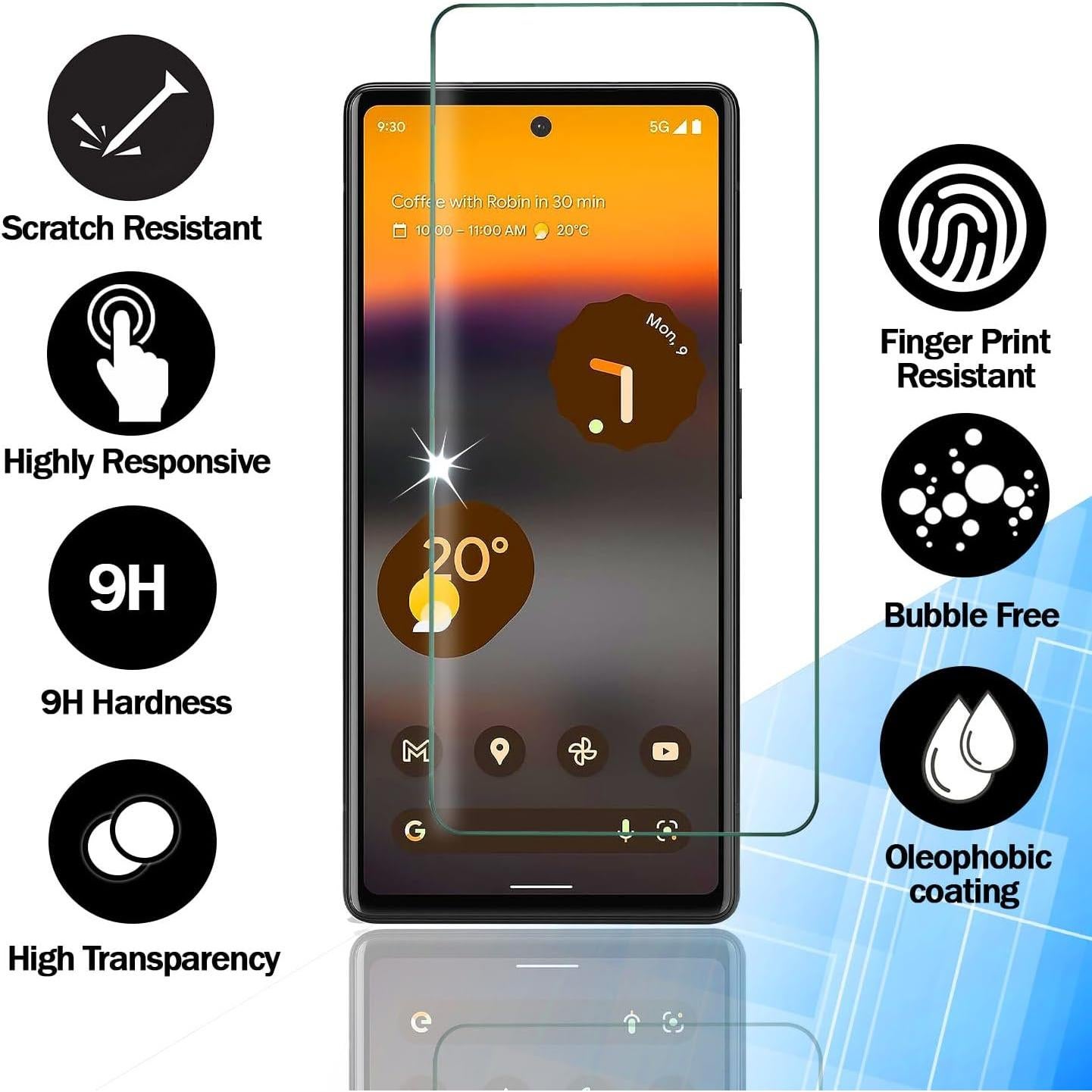 Protector de Pantalla RKINC para Google Pixel 6A - 3 Unidades Vidrio Templado 0.33mm