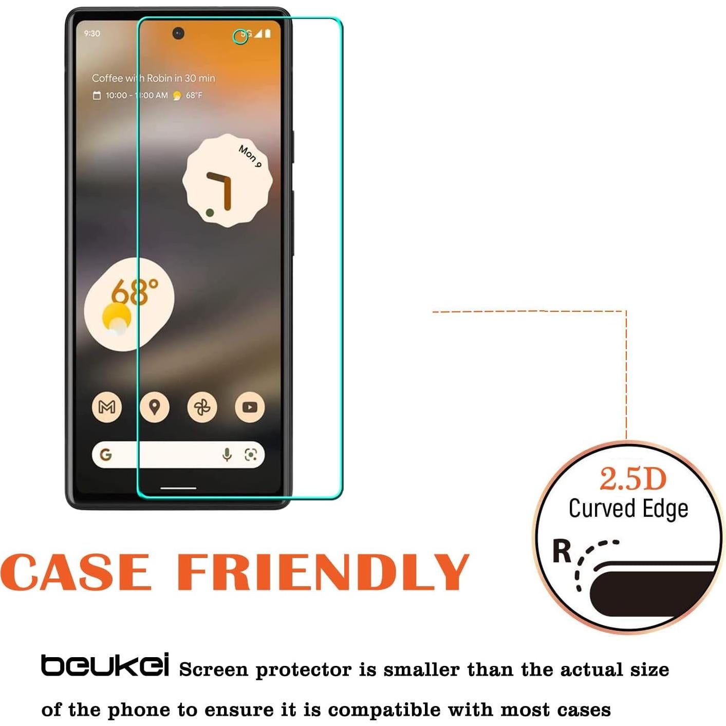 Protector de Pantalla Vidrio Templado Beukei para Google Pixel 6a 5G - 3 Piezas, Dureza 9H