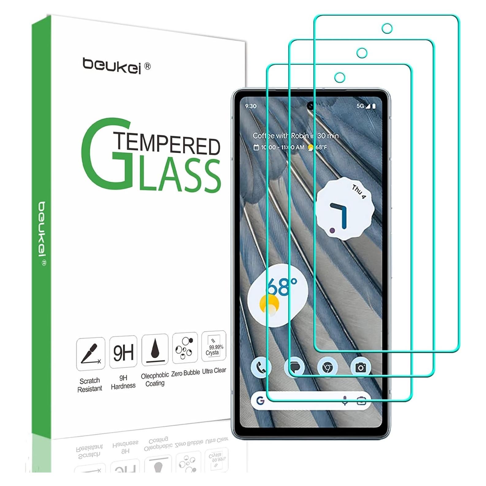 Protector de Pantalla Vidrio Templado Beukei para Google Pixel 7a 5G - 3 Piezas, Dureza 9H