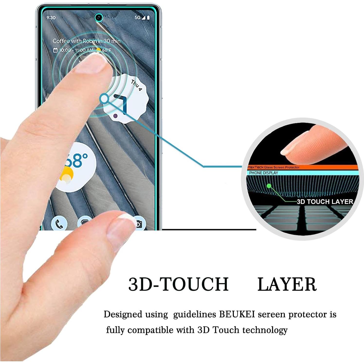 Protector de Pantalla Vidrio Templado Beukei para Google Pixel 7a 5G - 3 Piezas, Dureza 9H