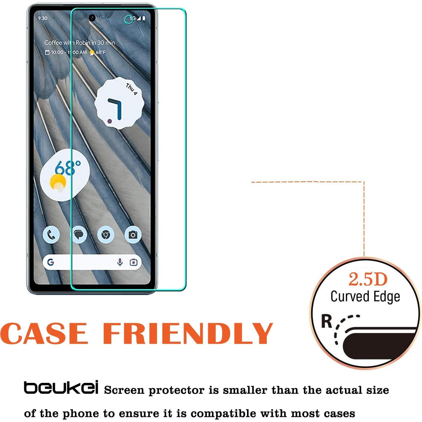 Protector de Pantalla Vidrio Templado Beukei para Google Pixel 7a 5G - 3 Piezas, Dureza 9H