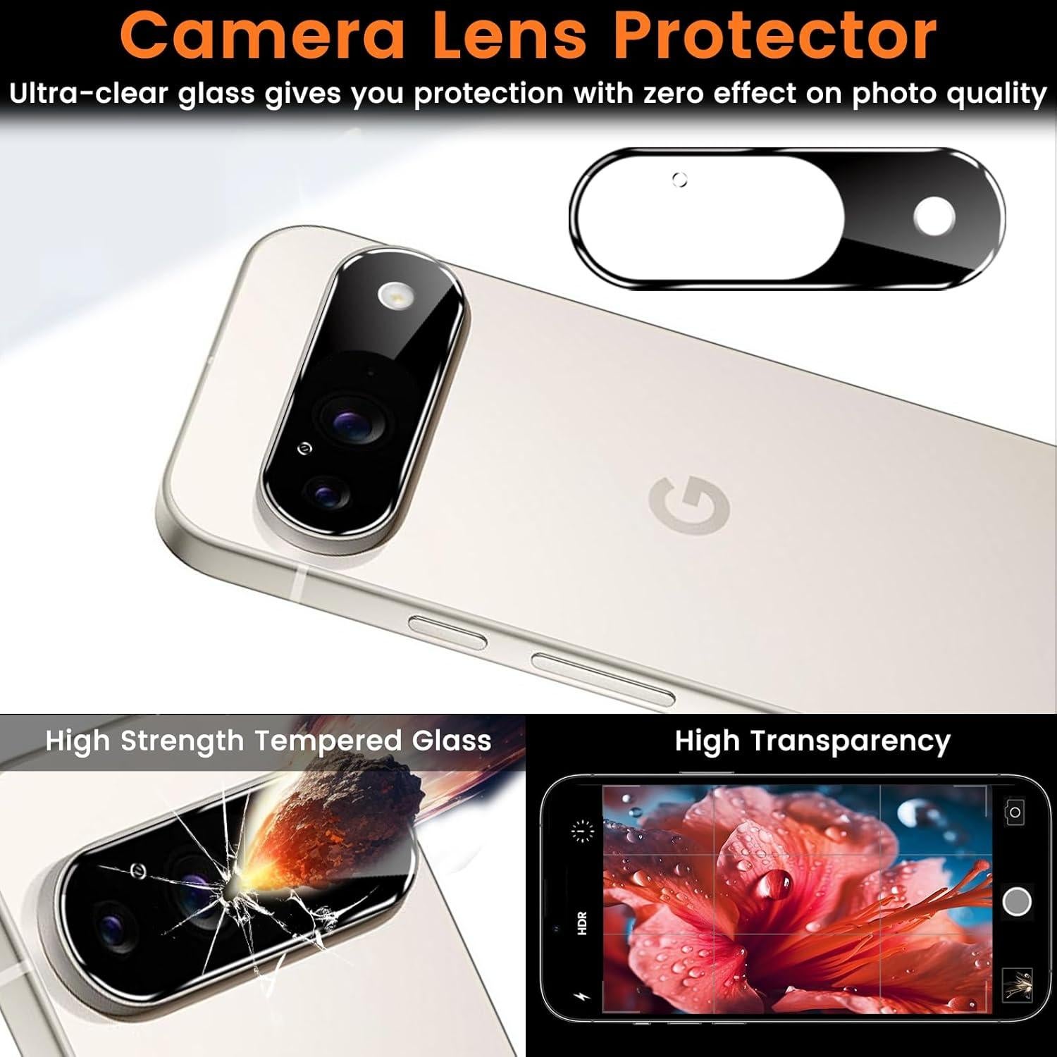 Paquete de 4 Protectores de Pantalla y Lente para Google Pixel 9