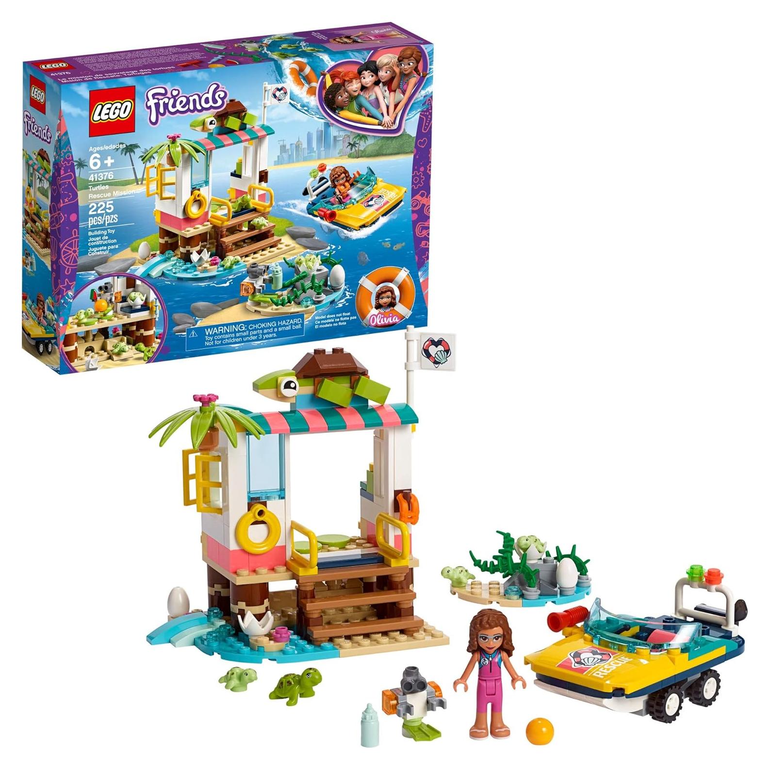 Friends Turtles Rescue Mission 41376 Rescue Building Kit with Olivia Minifigure and Toy Turtles, Includes Toy Rescue Vehicle and Clinic for Pretend Play (225 Pieces)