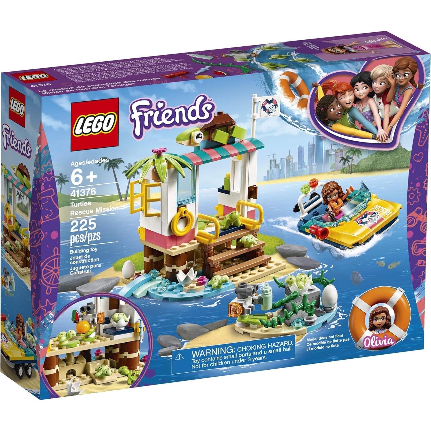 Friends Turtles Rescue Mission 41376 Rescue Building Kit with Olivia Minifigure and Toy Turtles, Includes Toy Rescue Vehicle and Clinic for Pretend Play (225 Pieces)