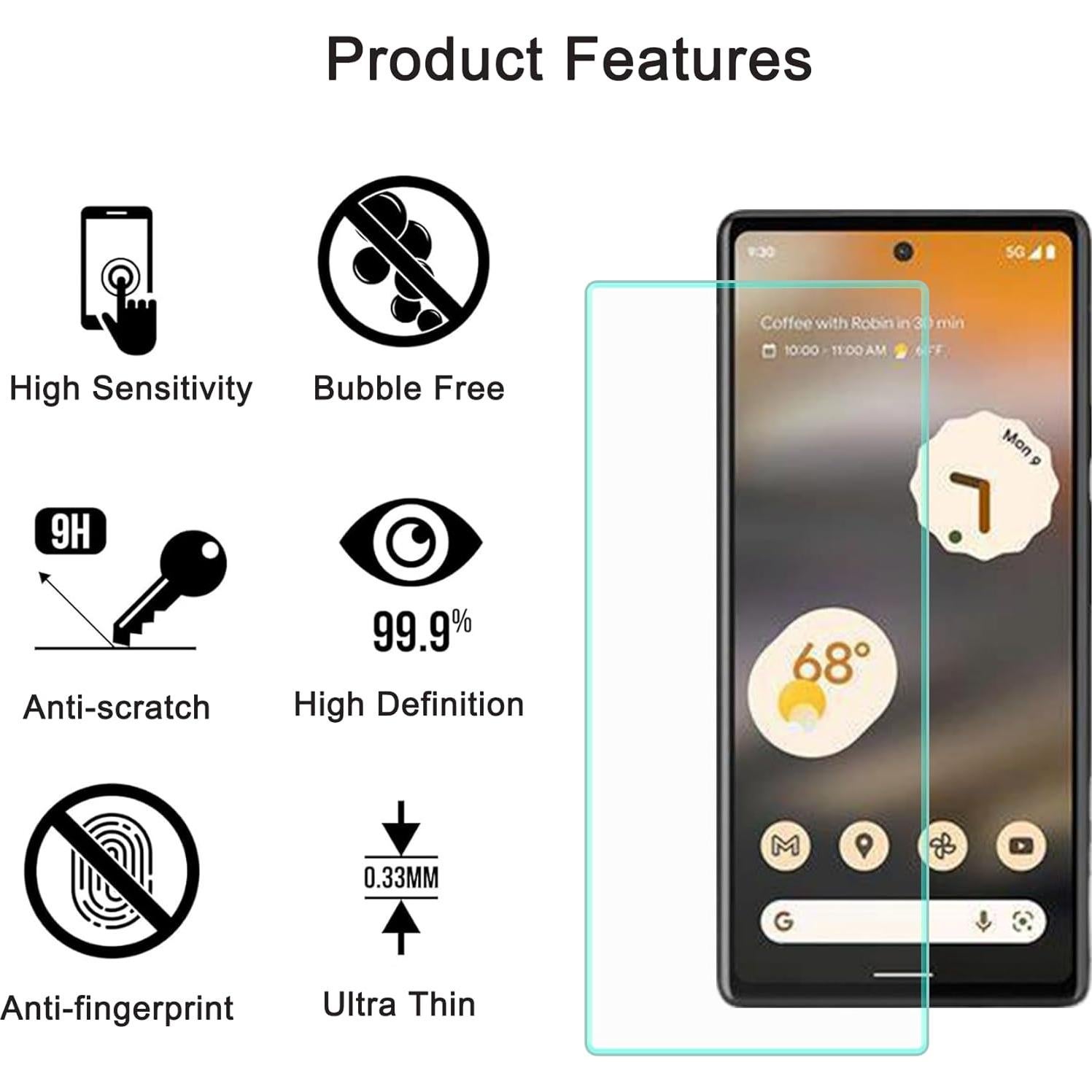 3 Protectores de Pantalla Vidrio Templado ZYHKJYL para Google Pixel 6A