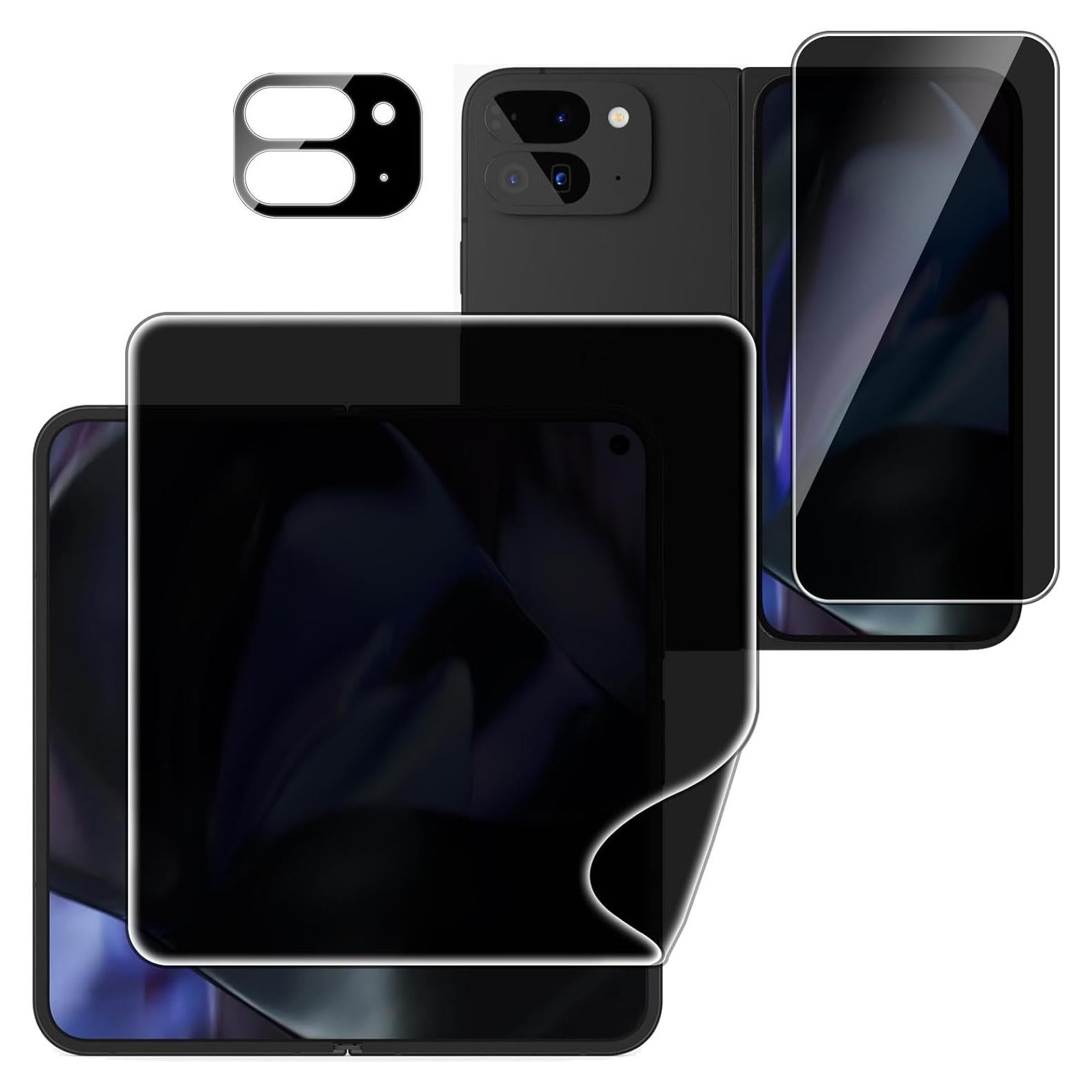 [1 Set] Compatible Google Pixel 9 Pro Fold Privacy Screen Shield - Internal Anti-Spy Film + Outer Privacy Glass + Camera Lens Protector, Case Friendly