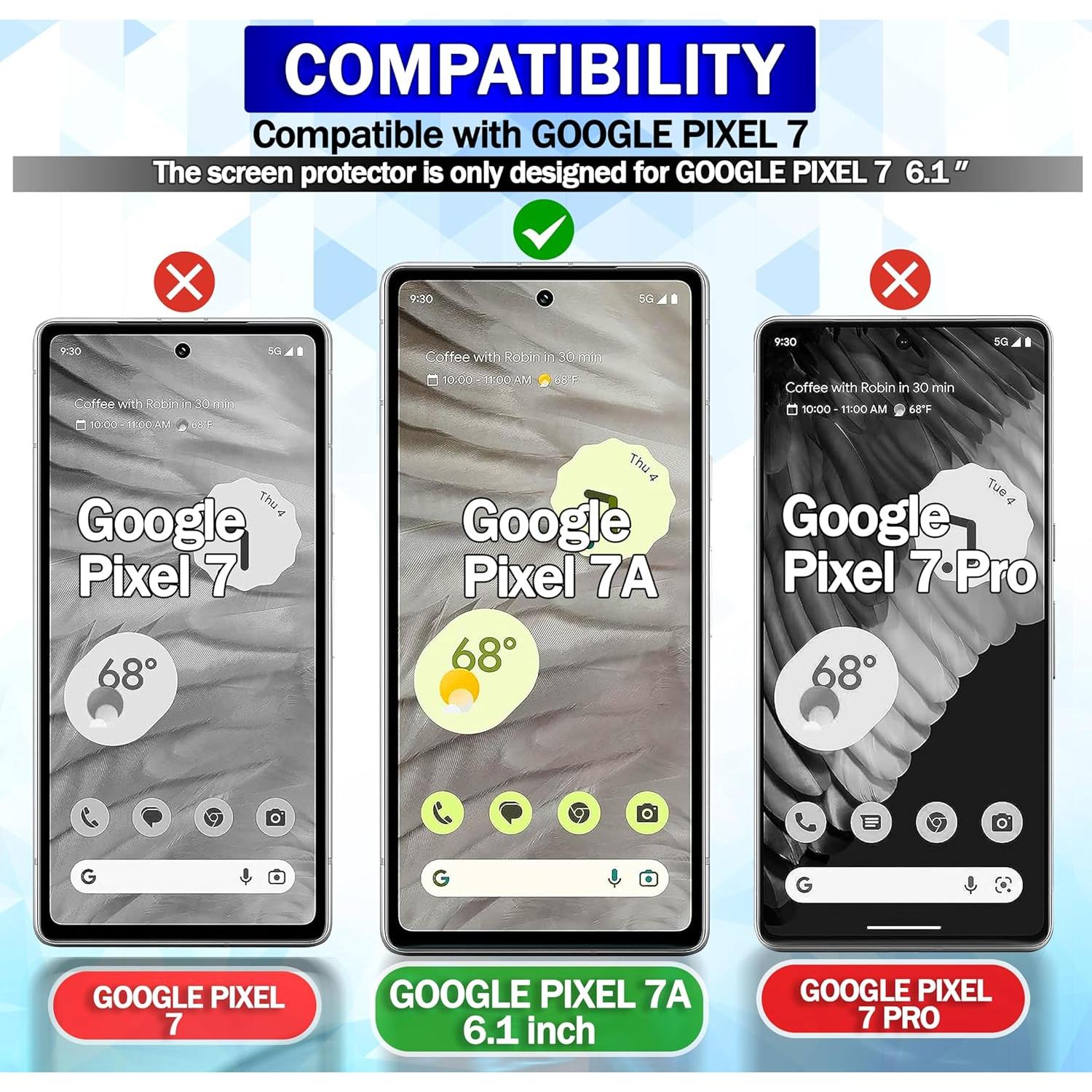 RKINC Screen Protector [3-Pack] for Google Pixel 7A, Tempered Glass Film Screen Protector, 0.33mm [LifetimeWarranty][Bubble-Free][Anti-Scratch][Anti-Shatter]