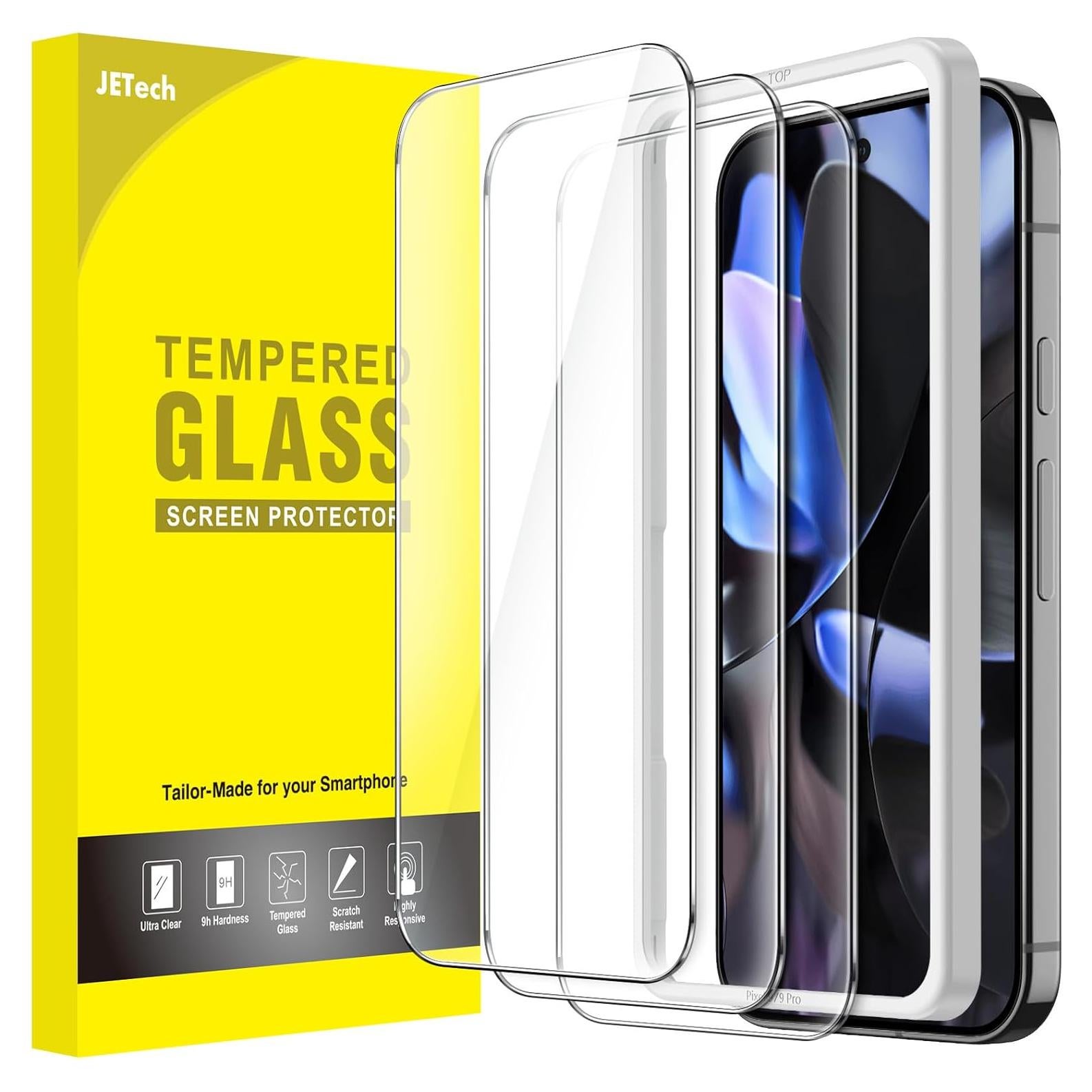 Protector de Pantalla JETech para Google Pixel 9/9 Pro - Vidrio Templado HD, Paquete de 3