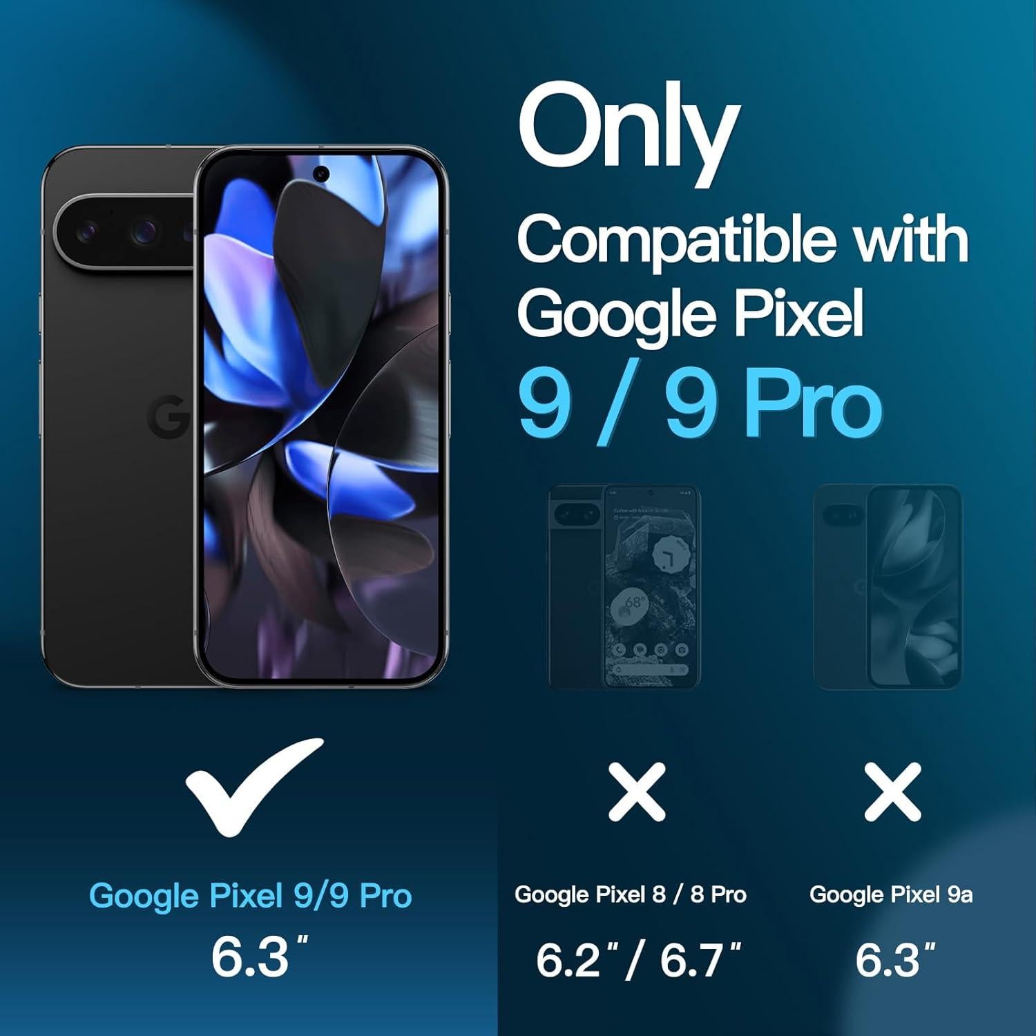 Protector de Pantalla JETech para Google Pixel 9/9 Pro - Vidrio Templado HD, Paquete de 3