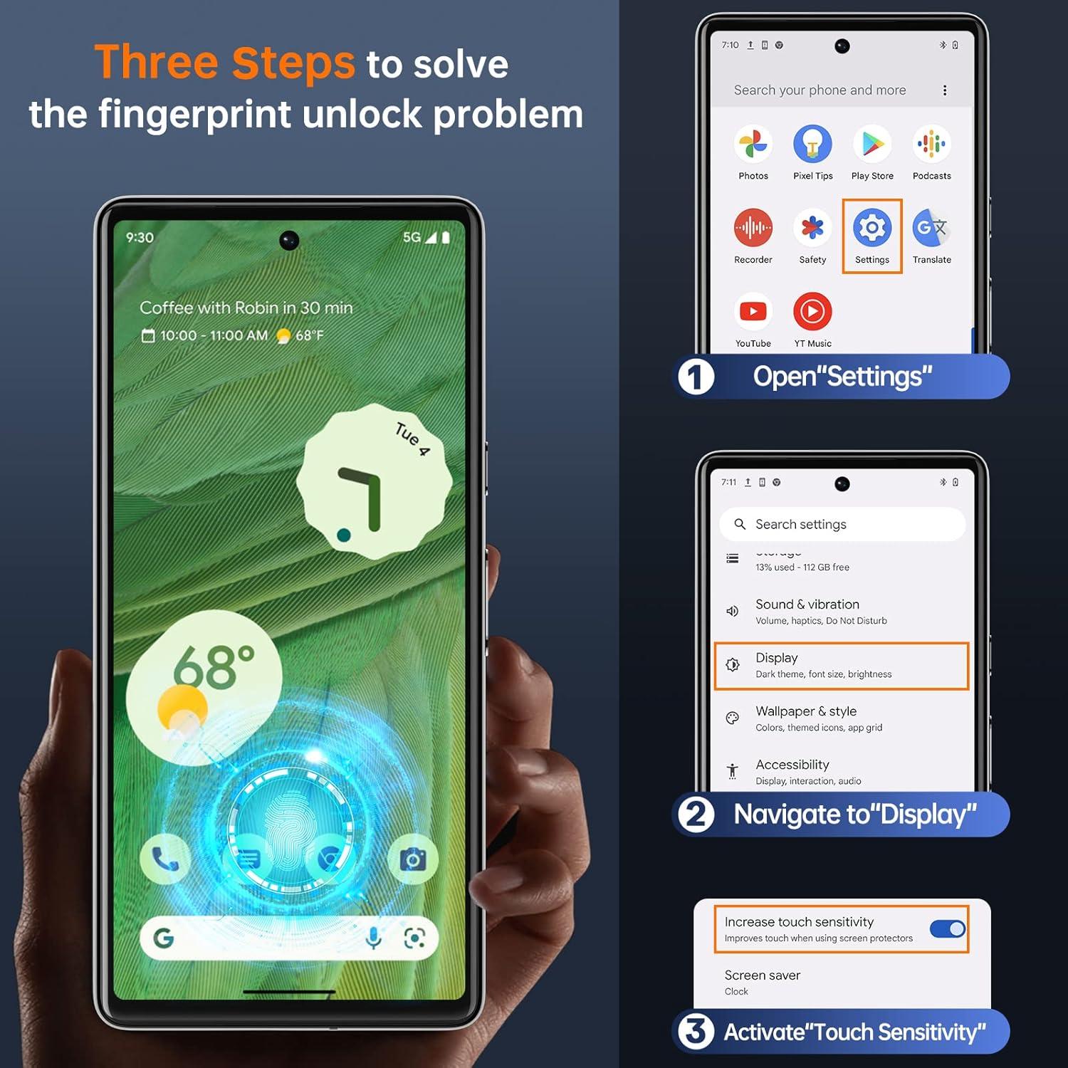 Paquete de 3 Protectores de Pantalla TOCOL para Google Pixel 7