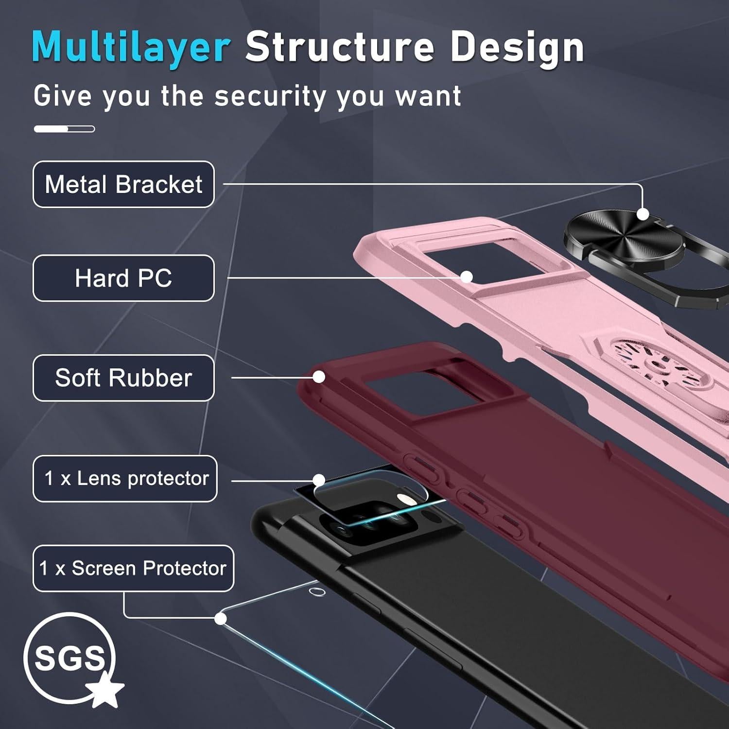 Funda Janmitta para Google Pixel 8 Pro con Protector Rosa