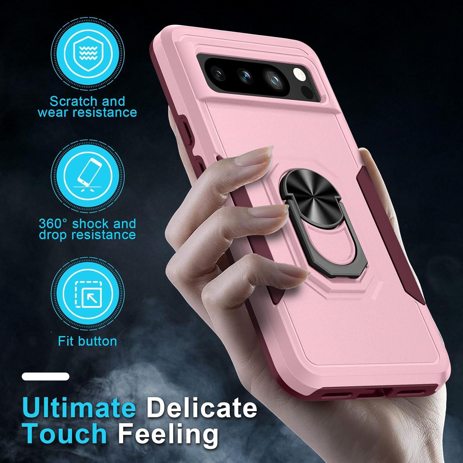 Funda Janmitta para Google Pixel 8 Pro con Protector Rosa