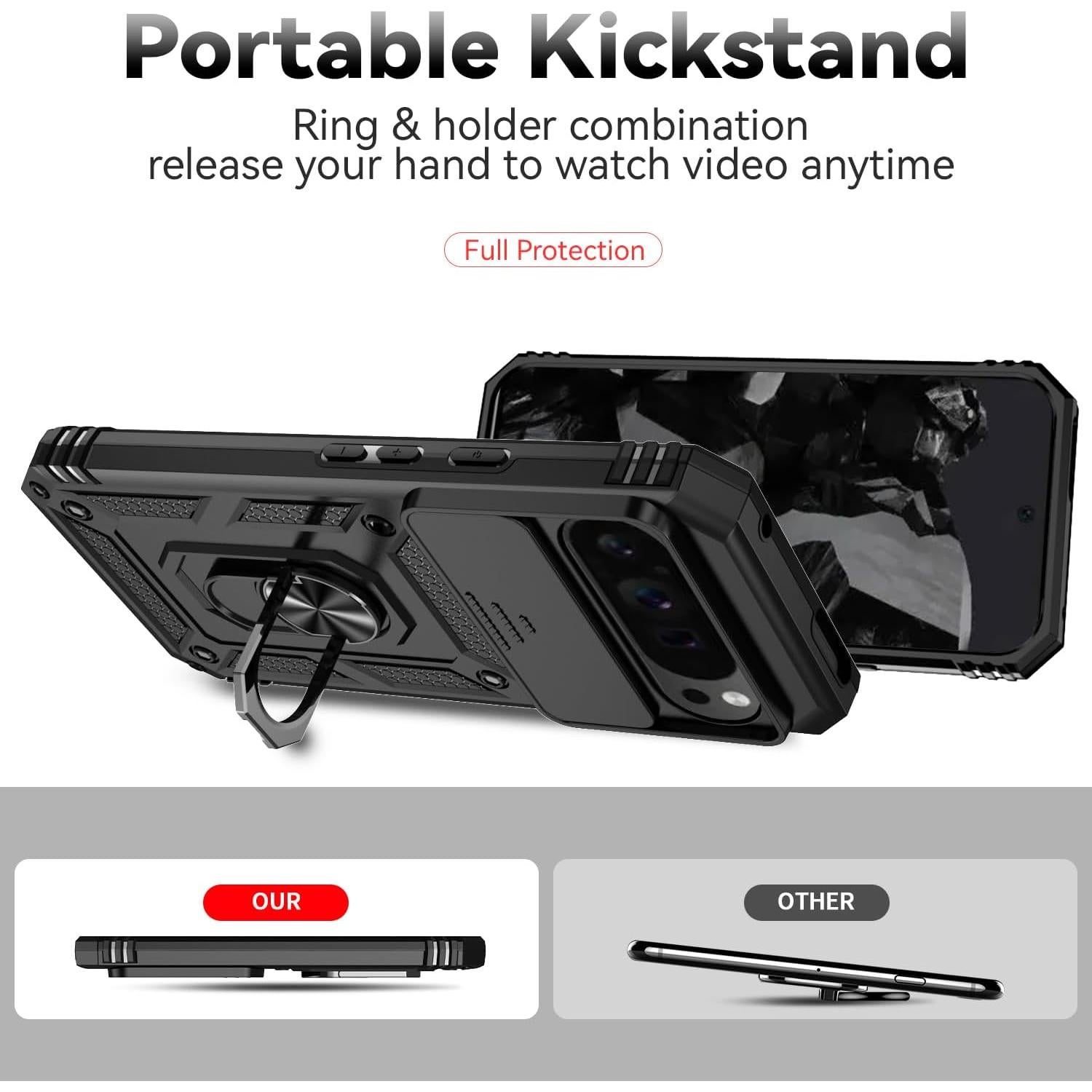 Funda protectora Google Pixel 9 Pro XL con soporte y cámara