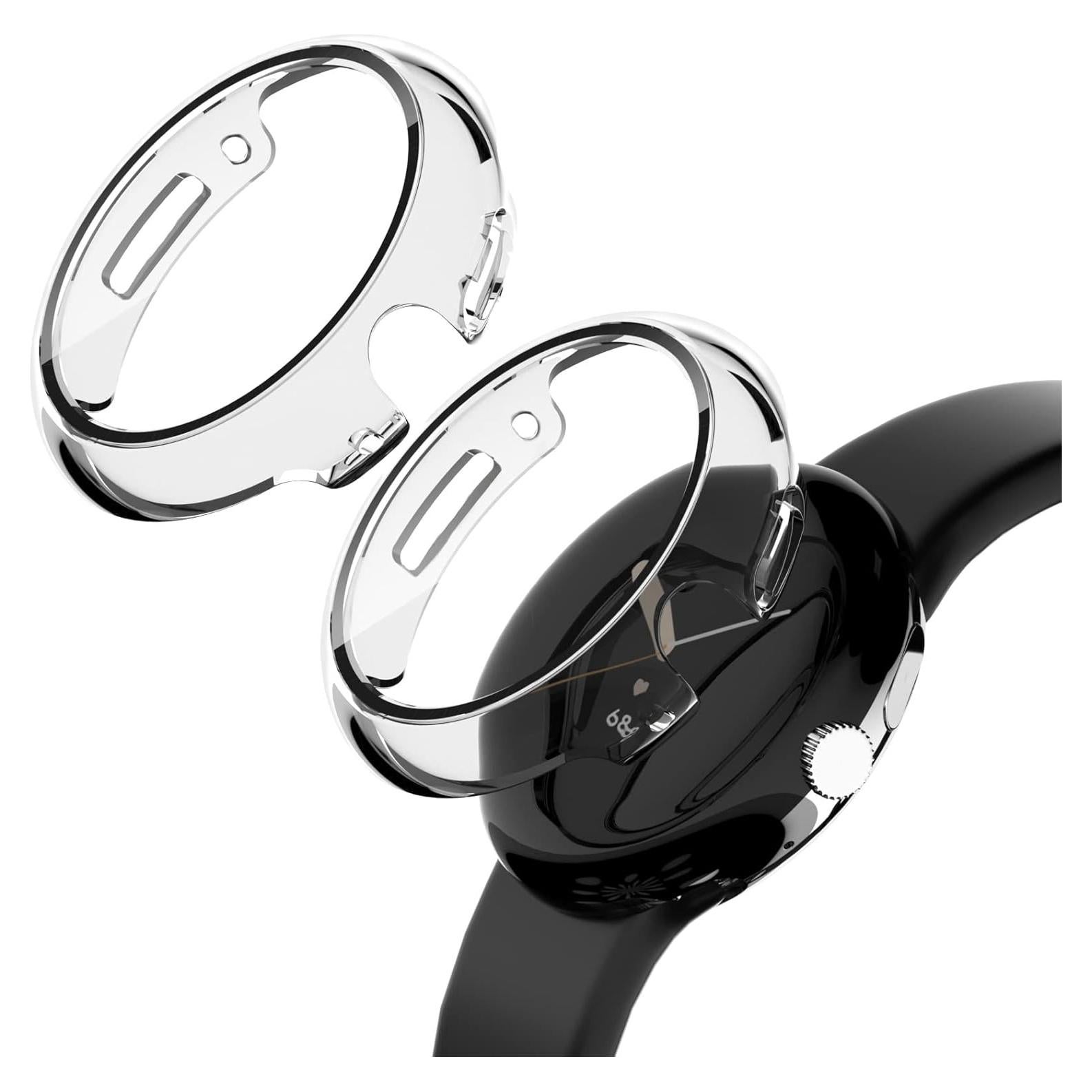 2 Pack Clear Case for Google Pixel Watch with Built-in Tempered Glass Screen Protector,Ultra-Thin Premium Shockproof Hard PC Bumper, All-Around Scratch Resistant Protective Cover (Transparent)