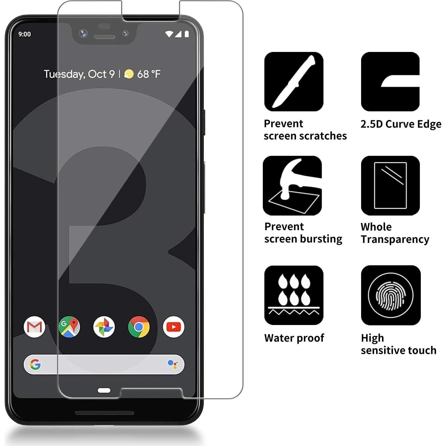 Paquete de 4 Protectores de Pantalla Vidrio Templado iCsapr para Google Pixel 3 XL