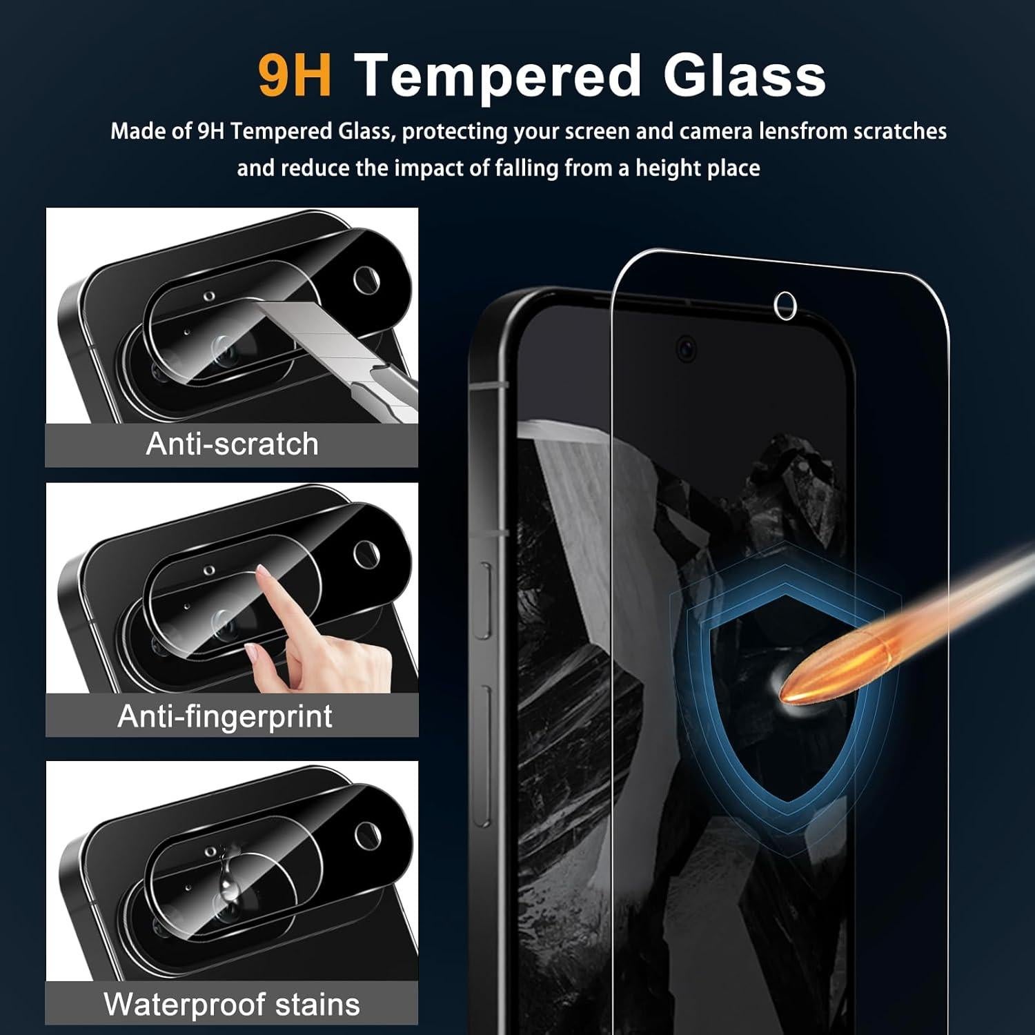 Protector de Pantalla Privado Mikoyi para Google Pixel 9 - 2x Vidrio Templado 9H + 2x Lente