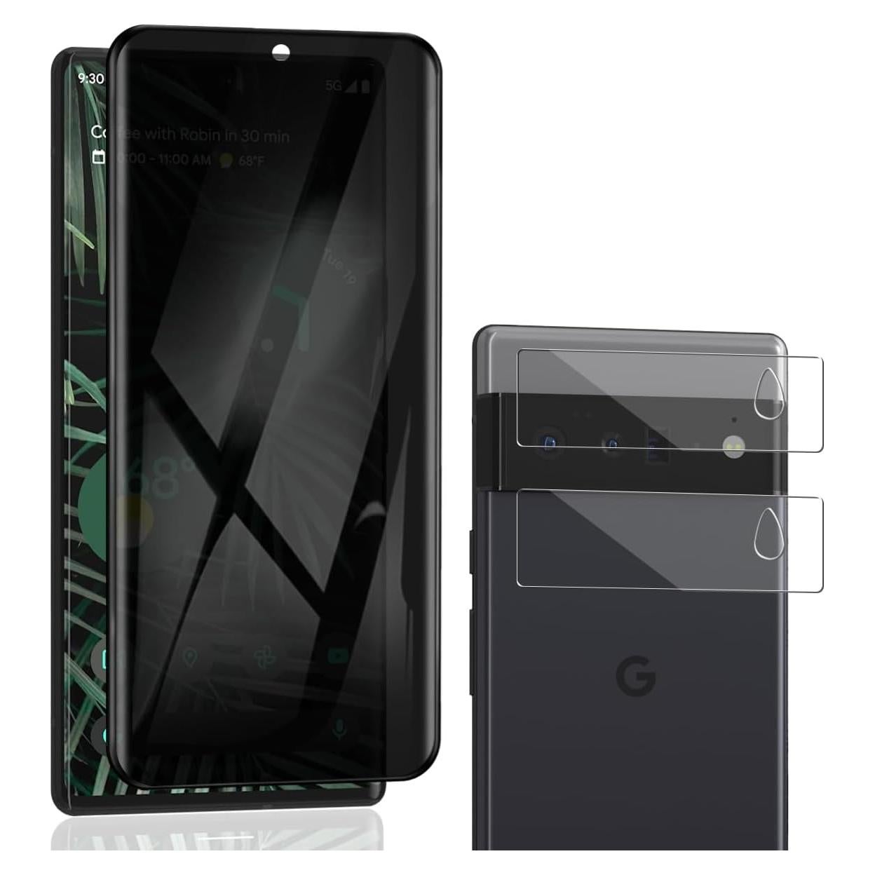 1 Pack Privacy Screen Protector for Google Pixel 6 Pro with 2 Pack Camera Lens Protector, 9H Hardness, Anti Spy Tempered Glass Film, Black Protector for Google Pixel 6 Pro