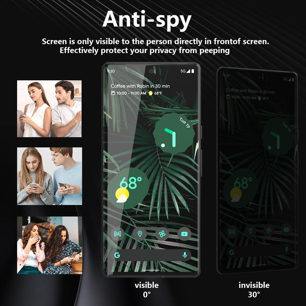 1 Pack Privacy Screen Protector for Google Pixel 6 Pro with 2 Pack Camera Lens Protector, 9H Hardness, Anti Spy Tempered Glass Film, Black Protector for Google Pixel 6 Pro