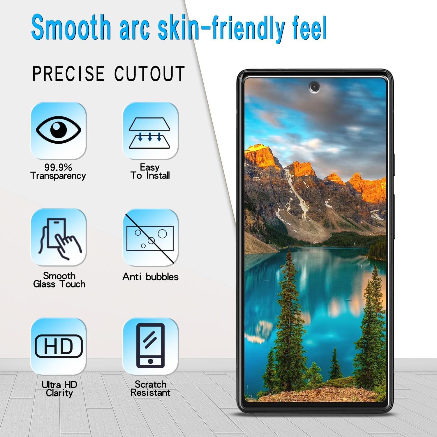 Slanku [3+3 Pack Screen Protector for Google Pixel 6A Tempered Glass with 3 Pack Camera Lens Protector, Support Fingerprint Reader, No-Bubbles, Anti Scratches