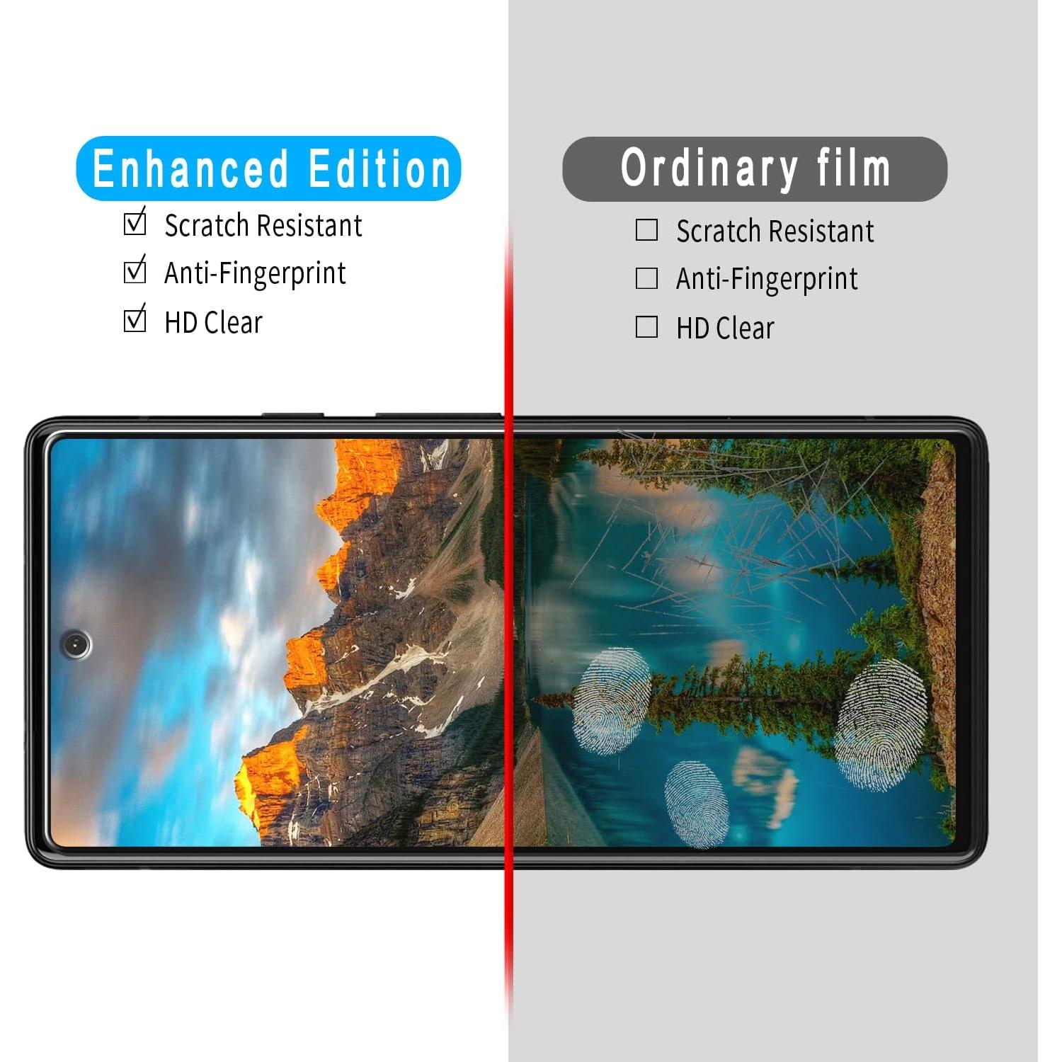 Slanku [3+3 Pack Screen Protector for Google Pixel 6A Tempered Glass with 3 Pack Camera Lens Protector, Support Fingerprint Reader, No-Bubbles, Anti Scratches