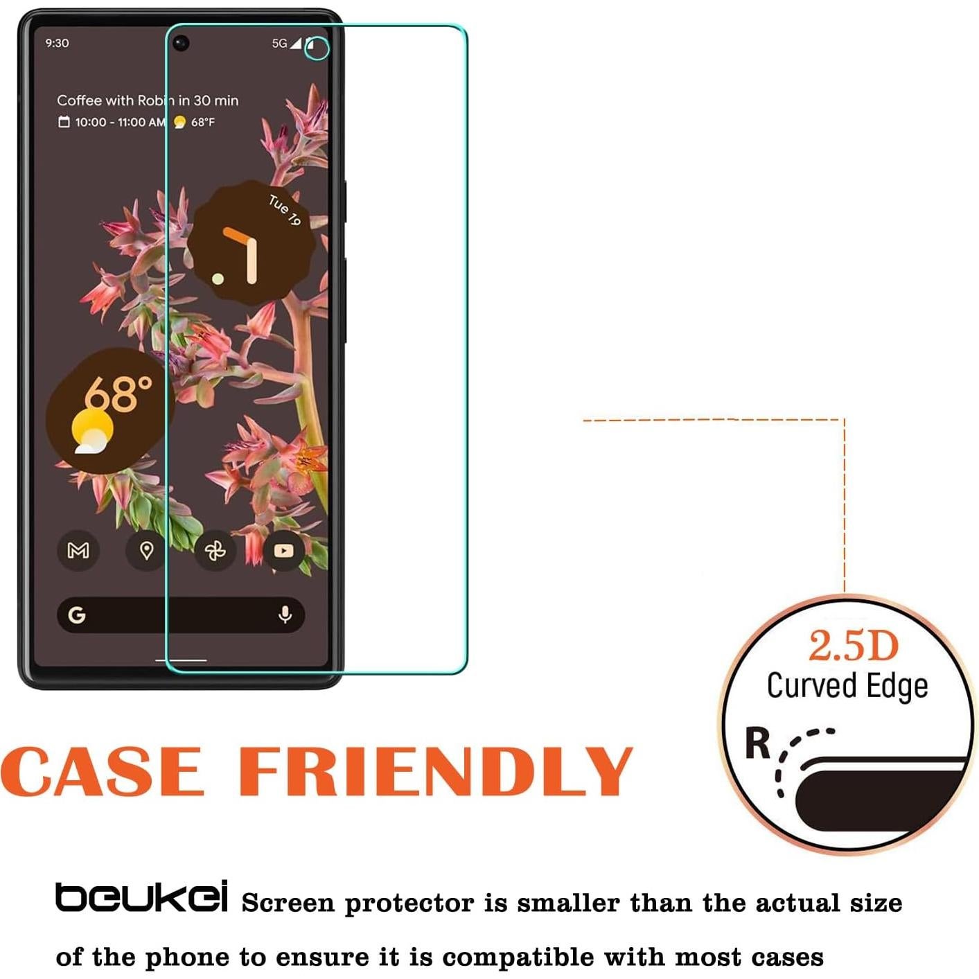 Protector de Pantalla Vidrio Templado Beukei para Google Pixel 6 5G - 4 Pack