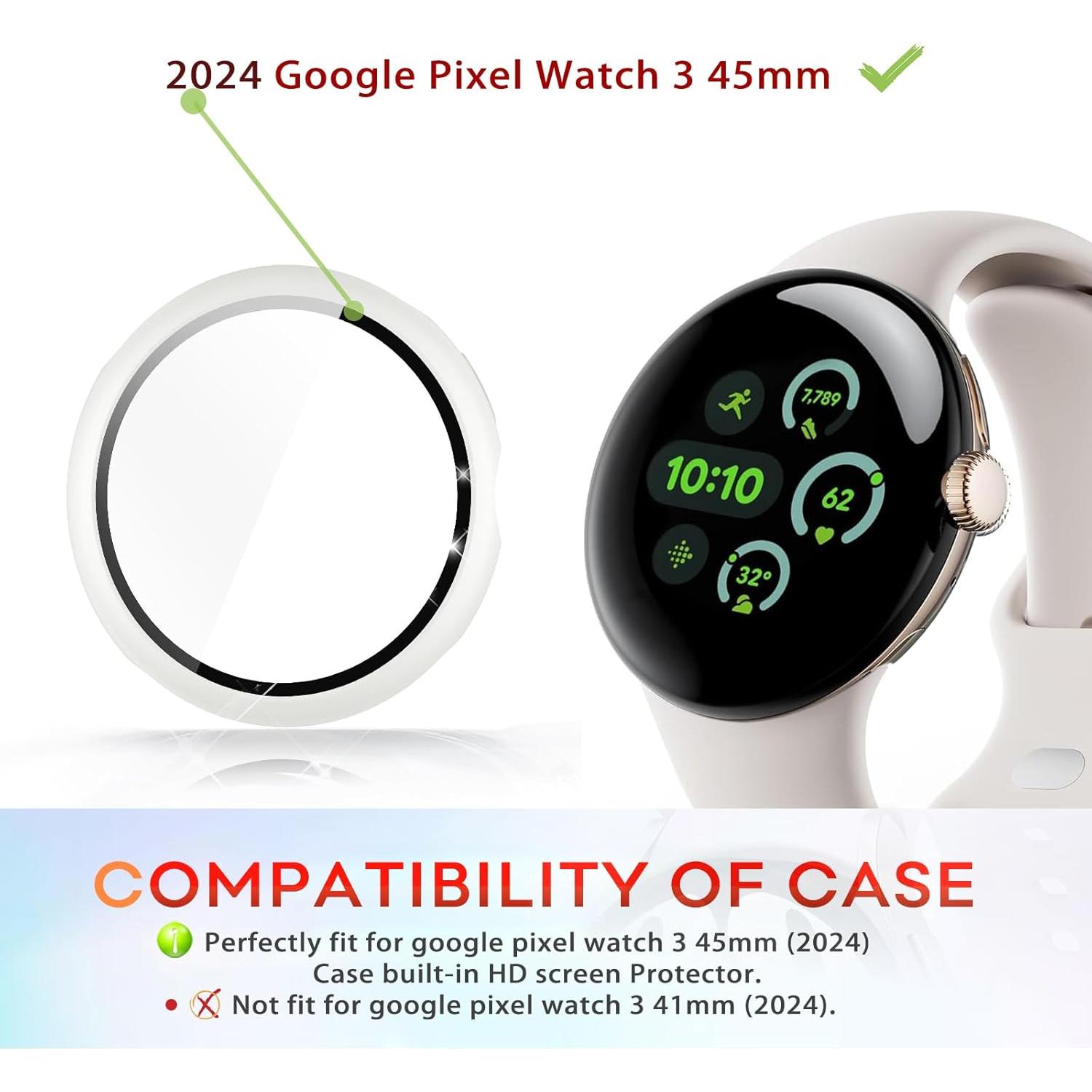 Funda Dura Blanca para Google Pixel Watch 3 45mm - Protector HD