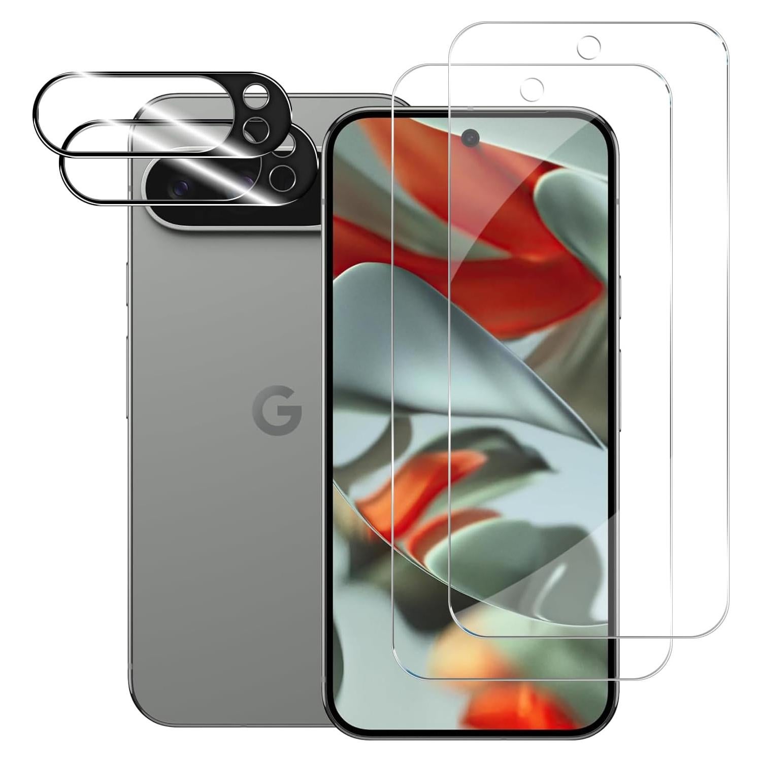 Pixel 9 Pro Tempered Glass Screen Protector + Camera Lens Protector [ 2 + 2 Pack ][Not Fingerprint Unlock] [Anti-Scratch] [Case Friendly] Clear HD Protective Film for Google Pixel 9 Pro 5G