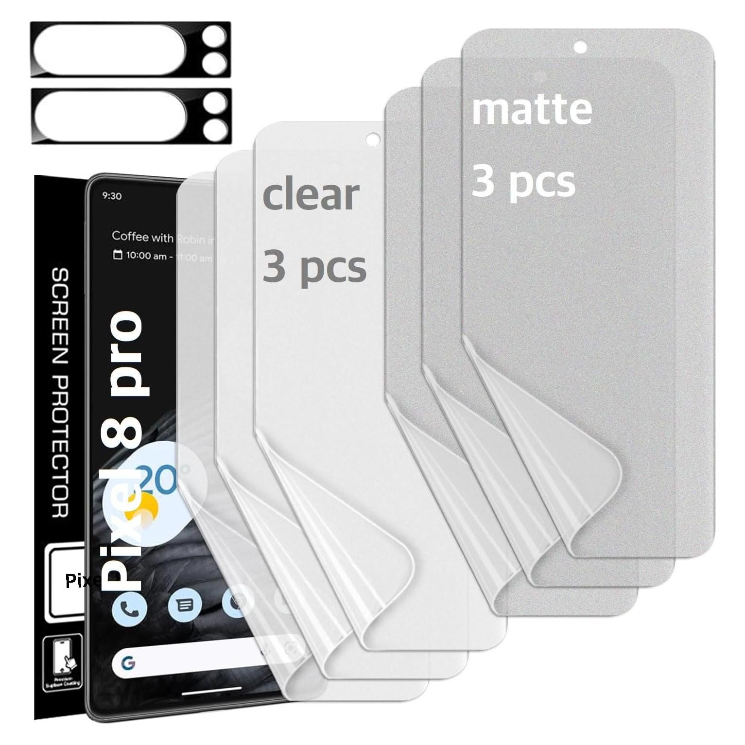 Protector de Pantalla TPU Autocurativo Google Pixel 8 Pro 5G - 3 Mate + 3 Transparente + 2 Lentes