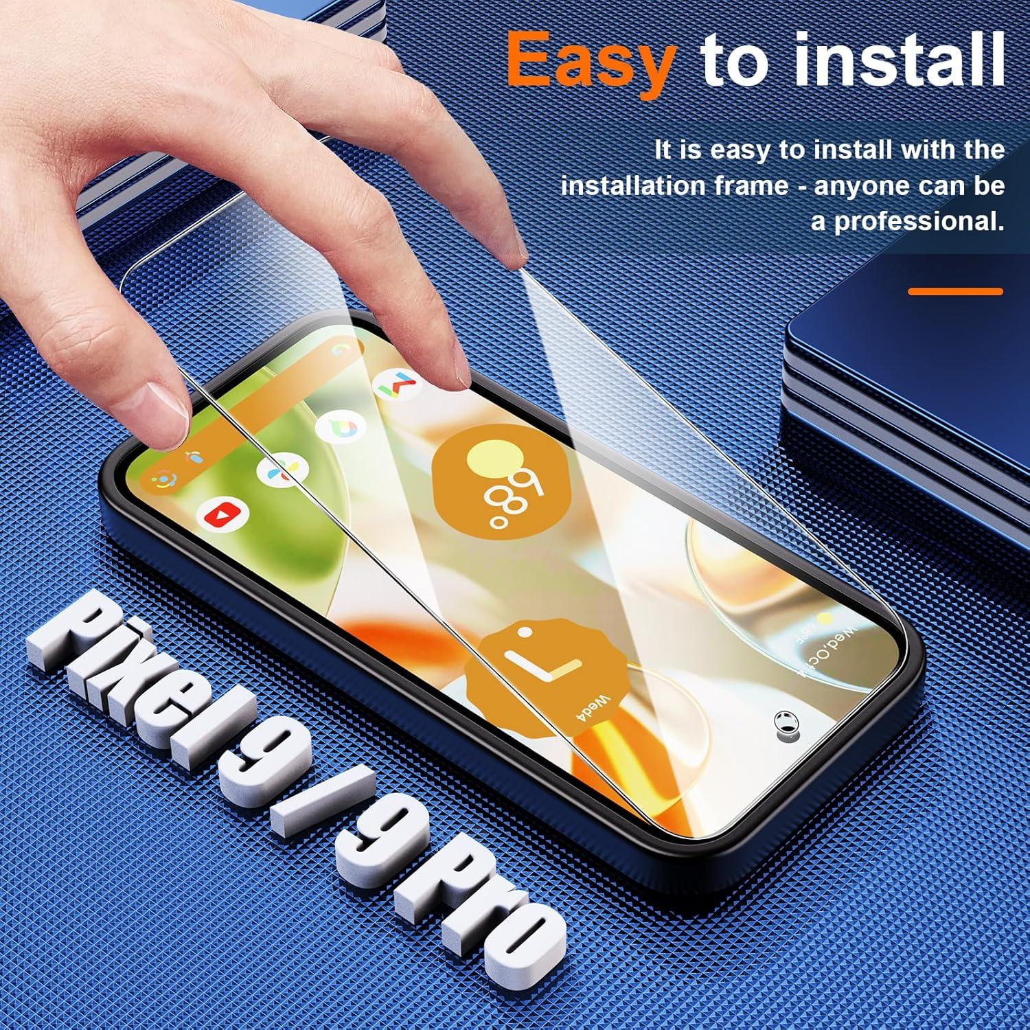 Uyiton UnBreak-Glass for Google Pixel 9/9 Pro screen protector, [Ultrasonic Fingerprint Support] Scratch-Resistant Bubble-Free [Case Friendly] Screen Protector for Google Pixel 9/9 Pro, 3 Pack