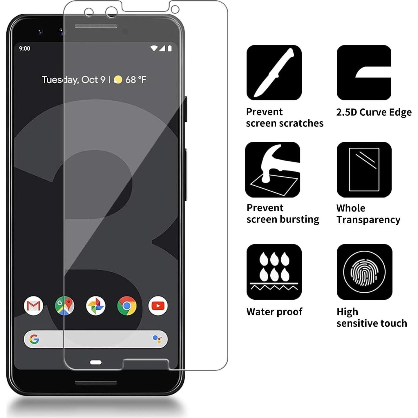 4 Protectores de Pantalla Vidrio Templado iCsapr para Google Pixel 3