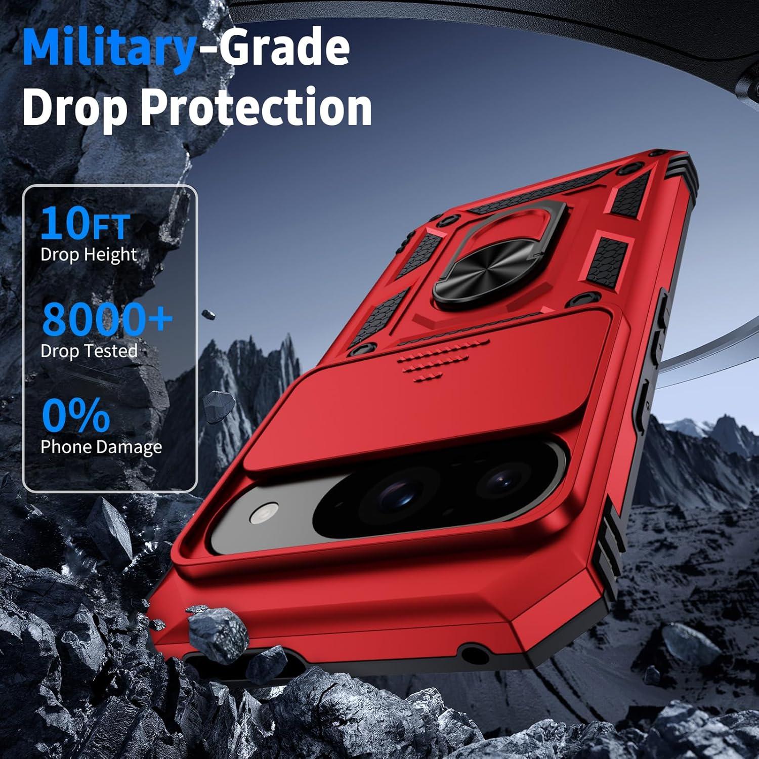 Funda Google Pixel 9 / 9 Pro con Soporte y Protector HD Rojo