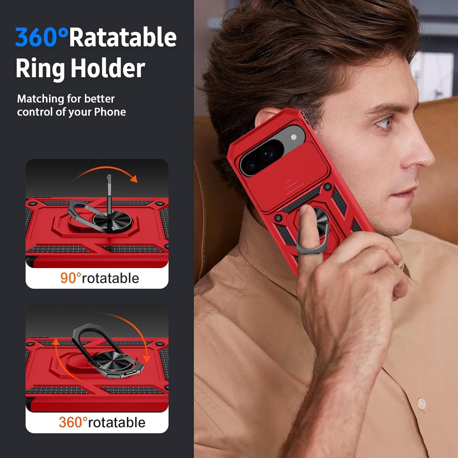 Funda Google Pixel 9 / 9 Pro con Soporte y Protector HD Rojo