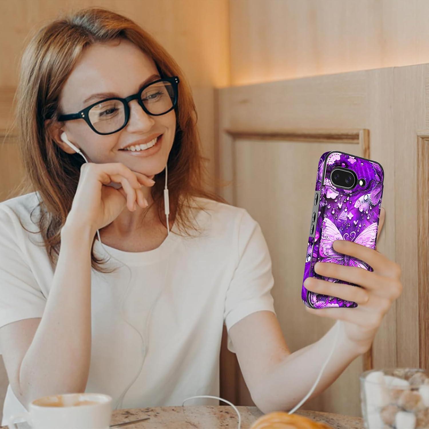 Funda Rancase para Google Pixel 9a, PU, 3 ranuras tarjetas, púrpura