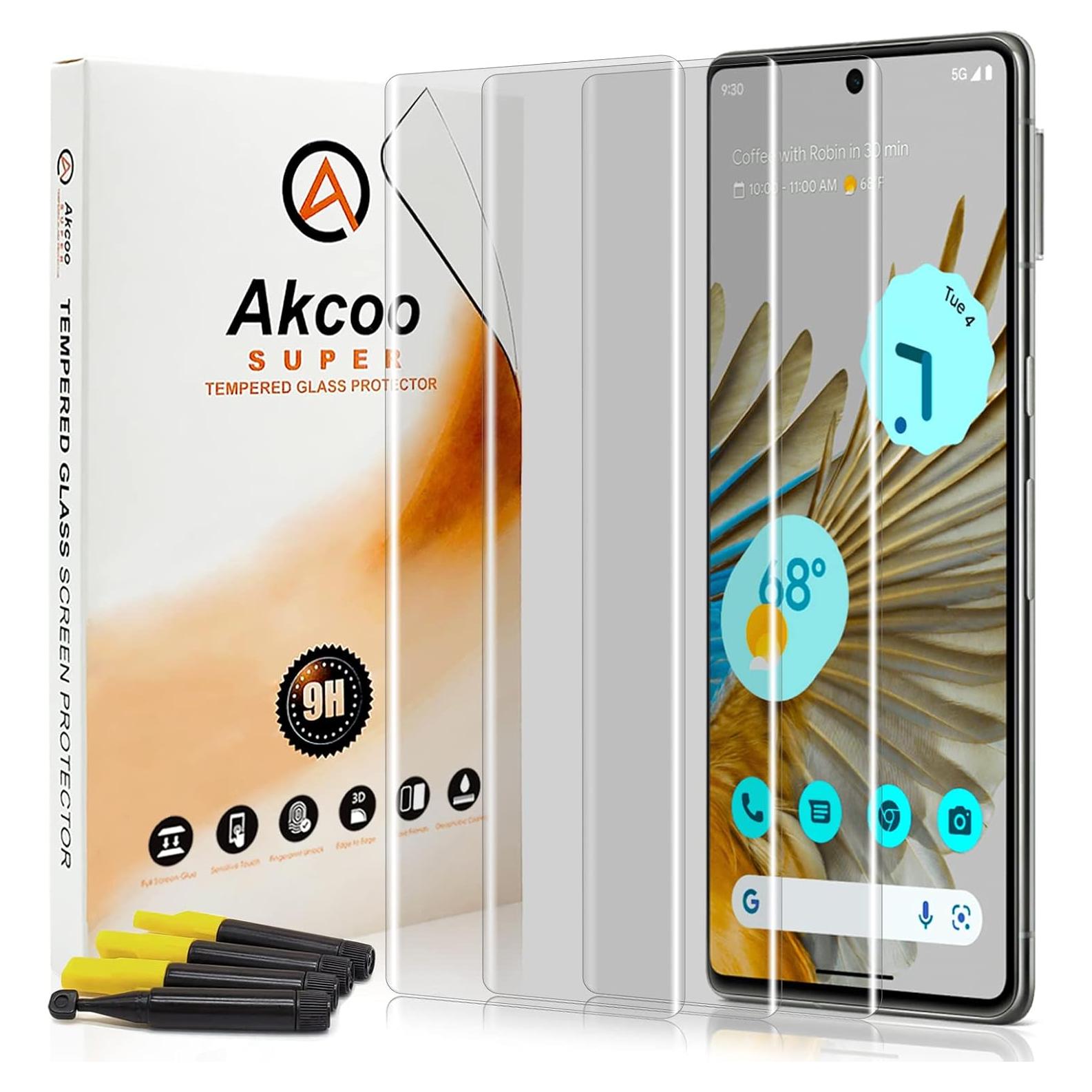 Paquete de 3 Protectores de Pantalla Vidrio Templado Akcoo Pixel 7 Pro