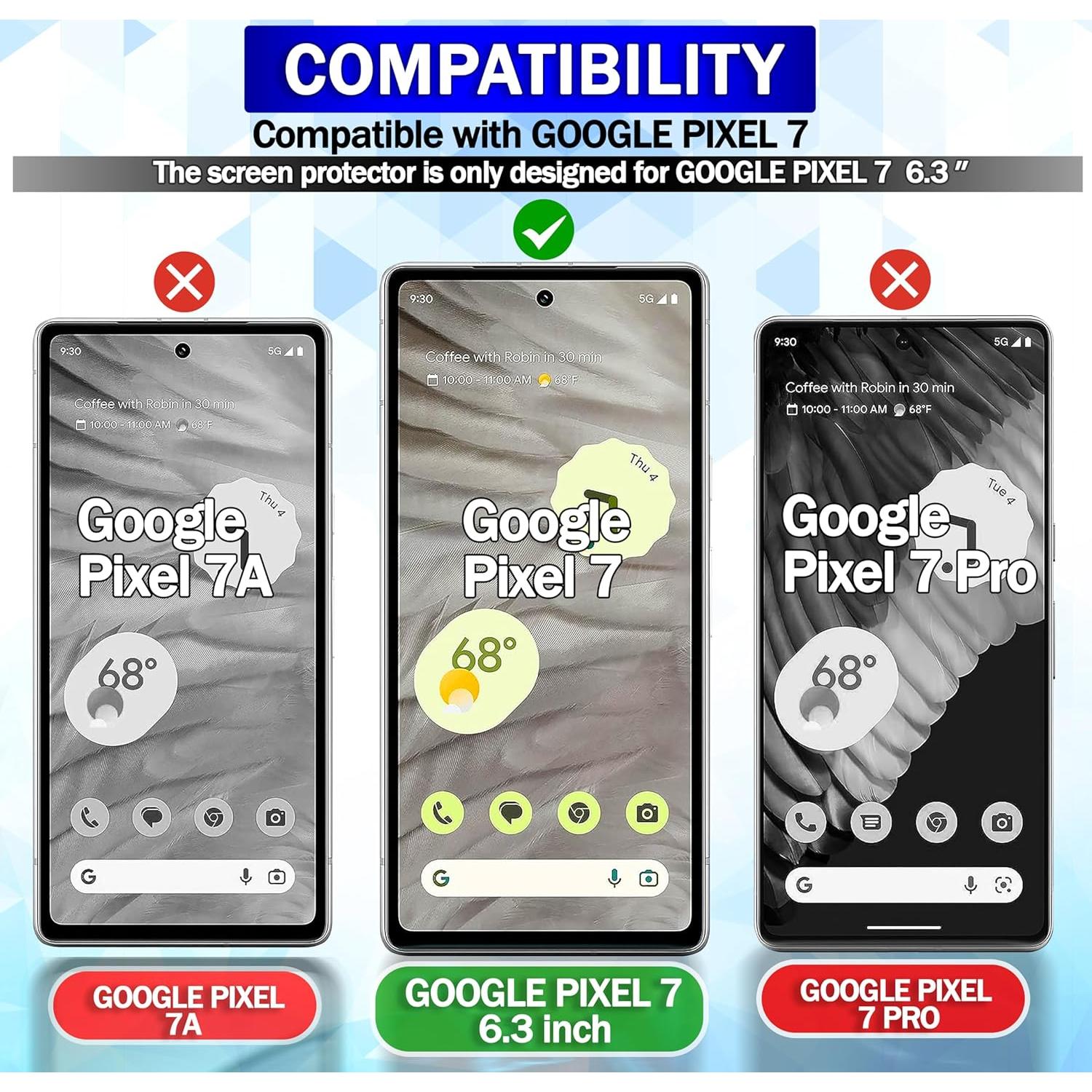 Protector de Pantalla RKINC para Google Pixel 7 - 3 Unidades Vidrio Templado 0.33mm