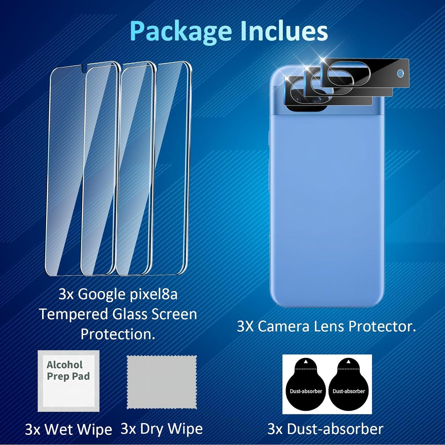 Protector de Pantalla Vidrio Templado 9H para Pixel 8a 5G - 6 Piezas