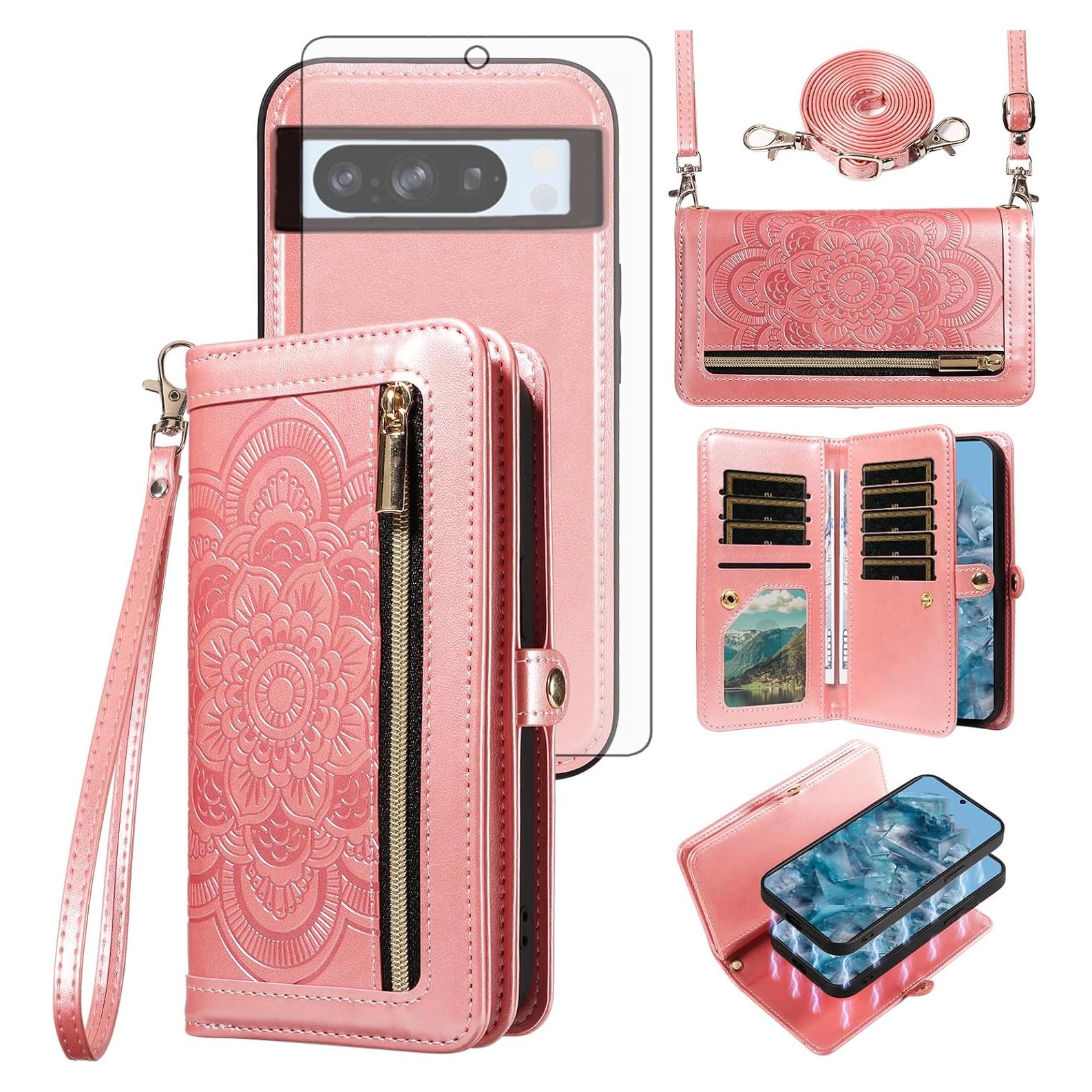 Funda Asuwish Oro Rosa para Google Pixel 8 Pro con Cartera